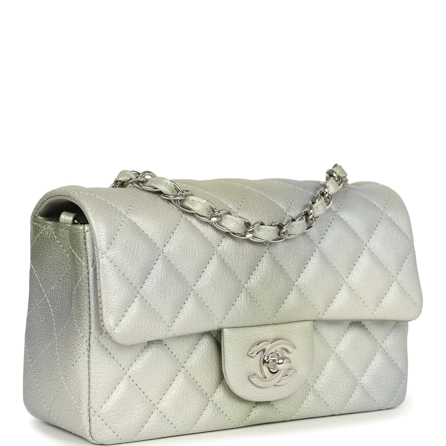 Chanel Mini Classic Rectangular Flap Bag Grey and Green Ombre Iridescent Goatskin — фото 3