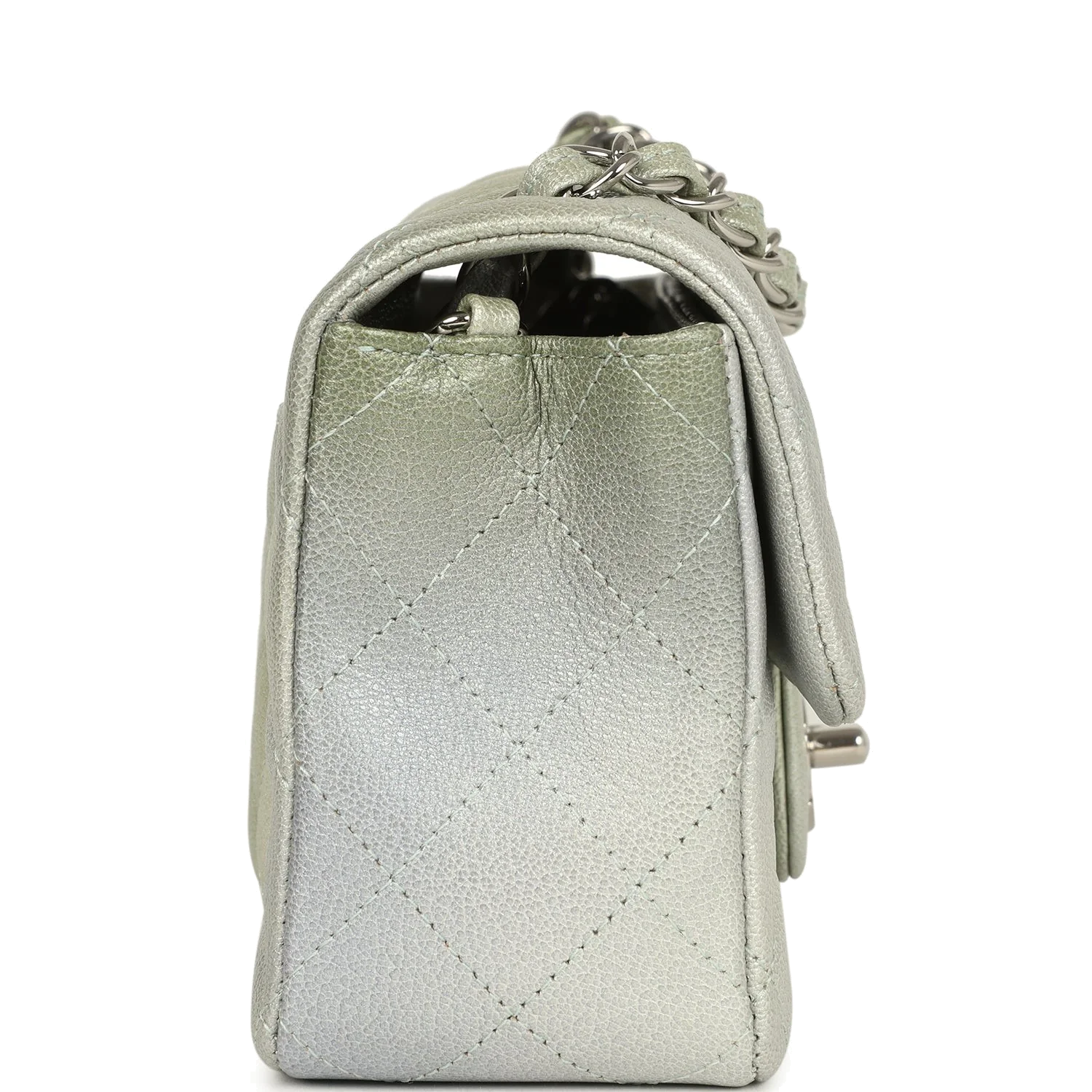 Chanel Mini Classic Rectangular Flap Bag Grey and Green Ombre Iridescent Goatskin — фото 4