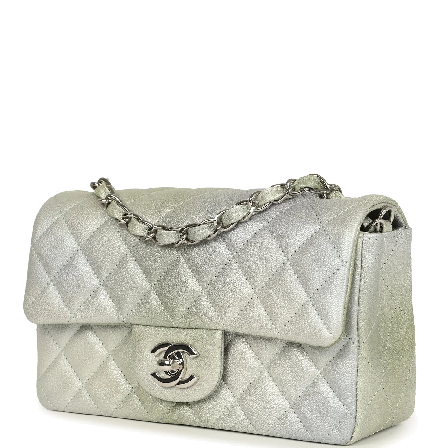 Chanel Mini Classic Rectangular Flap Bag Grey and Green Ombre Iridescent Goatskin — фото 6