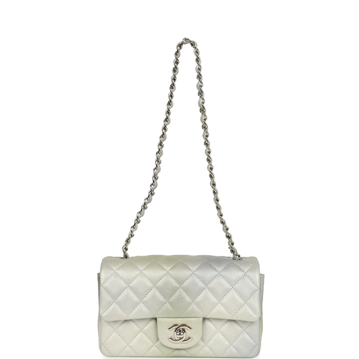 Chanel Mini Classic Rectangular Flap Bag Grey and Green Ombre Iridescent Goatskin — фото 8