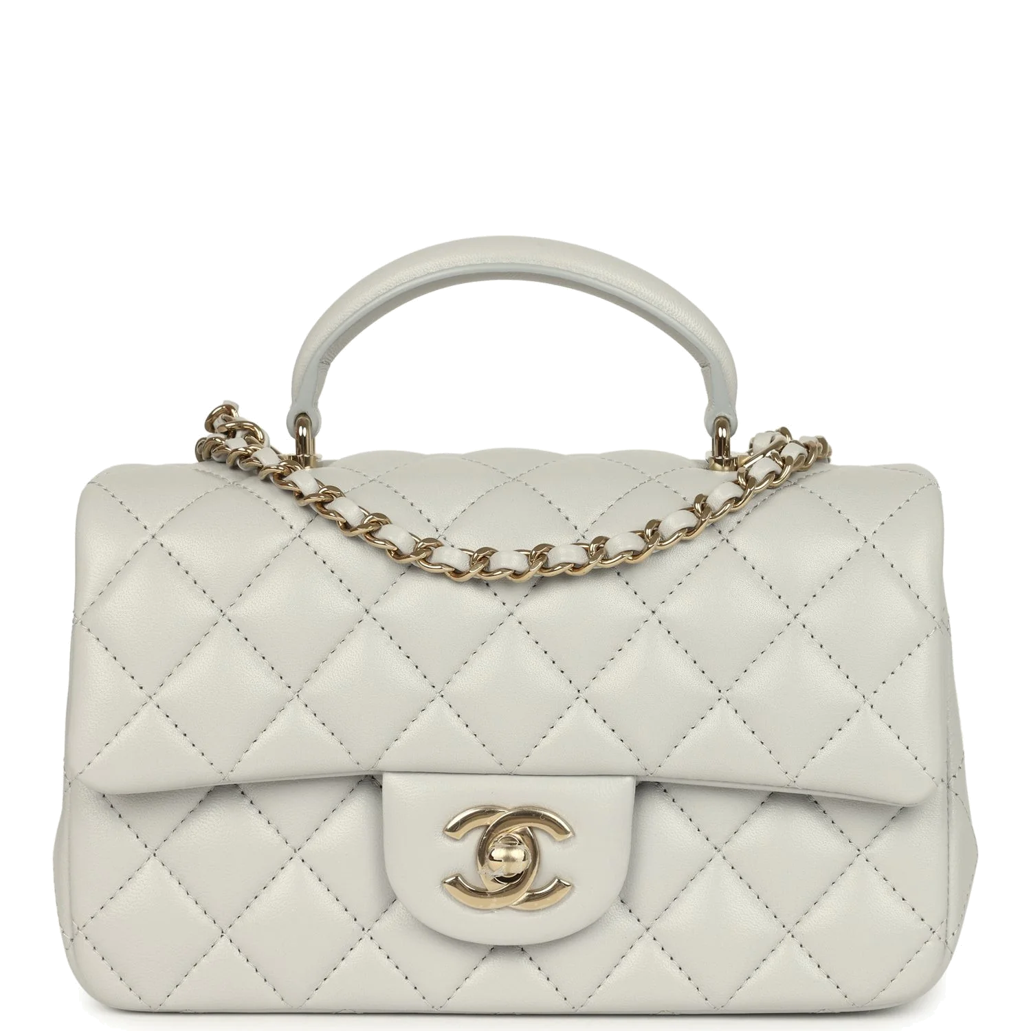 Chanel Mini Rectangular Flap Bag with Top Handle Light Grey Lambskin — фото 2