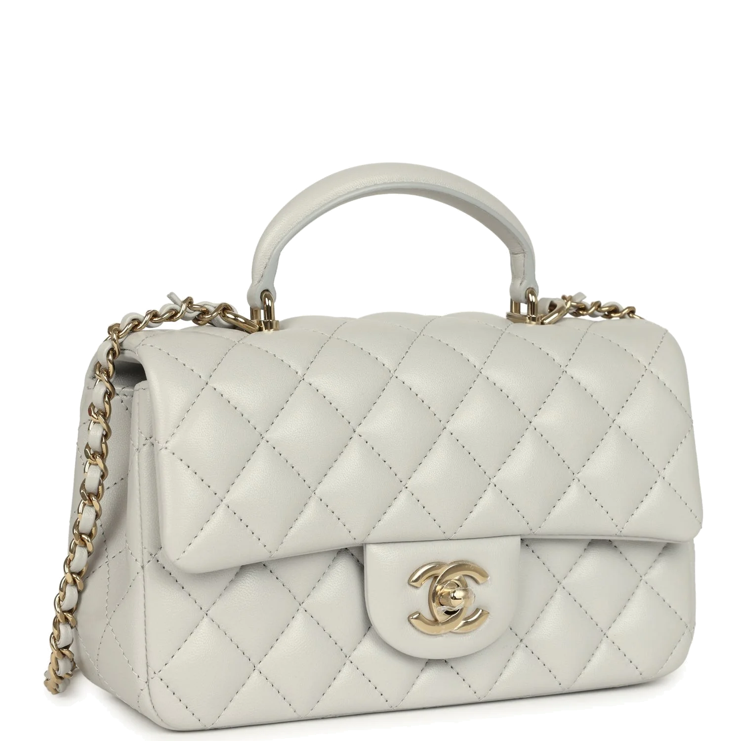 Chanel Mini Rectangular Flap Bag with Top Handle Light Grey Lambskin — фото 3