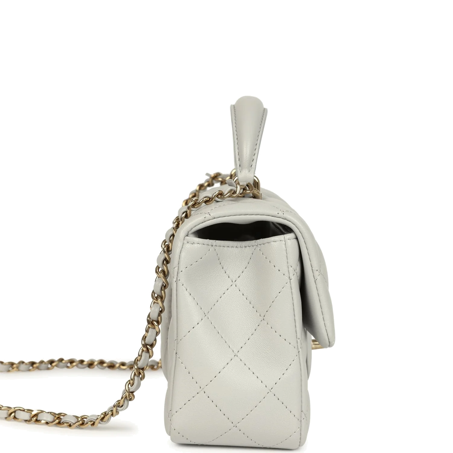 Chanel Mini Rectangular Flap Bag with Top Handle Light Grey Lambskin — фото 4