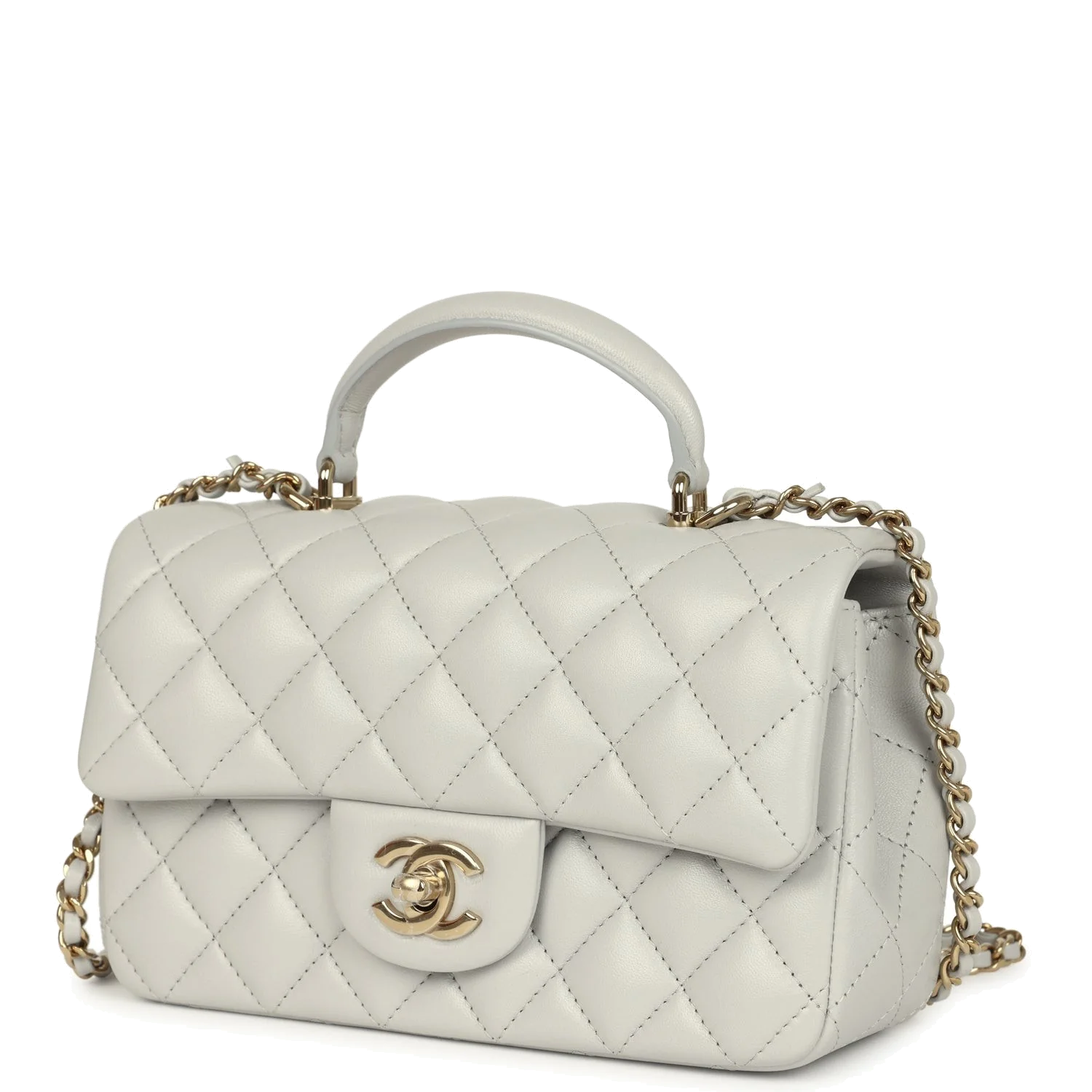 Chanel Mini Rectangular Flap Bag with Top Handle Light Grey Lambskin — фото 6