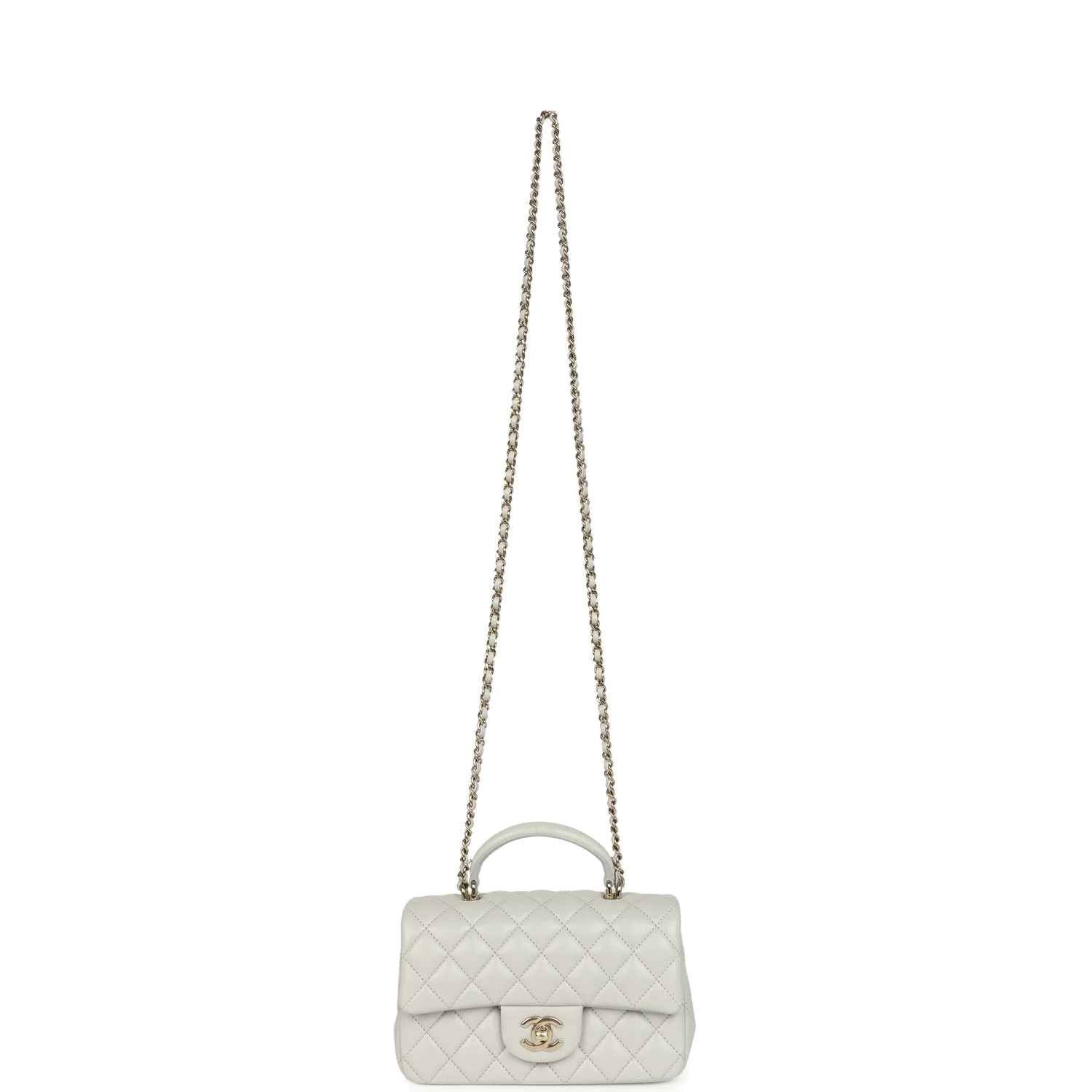 Chanel Mini Rectangular Flap Bag with Top Handle Light Grey Lambskin — фото 8