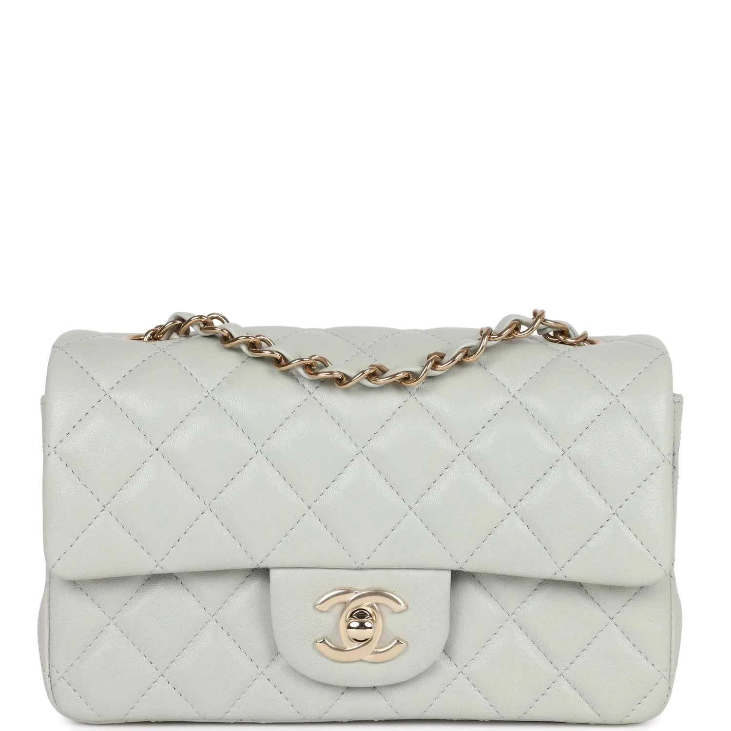 Chanel Mini Rectangular Flap Bag Light Grey Lambskin — фото 2