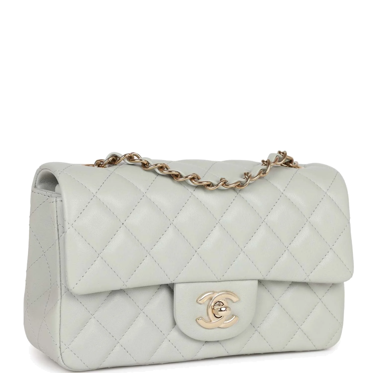 Chanel Mini Rectangular Flap Bag Light Grey Lambskin — фото 3