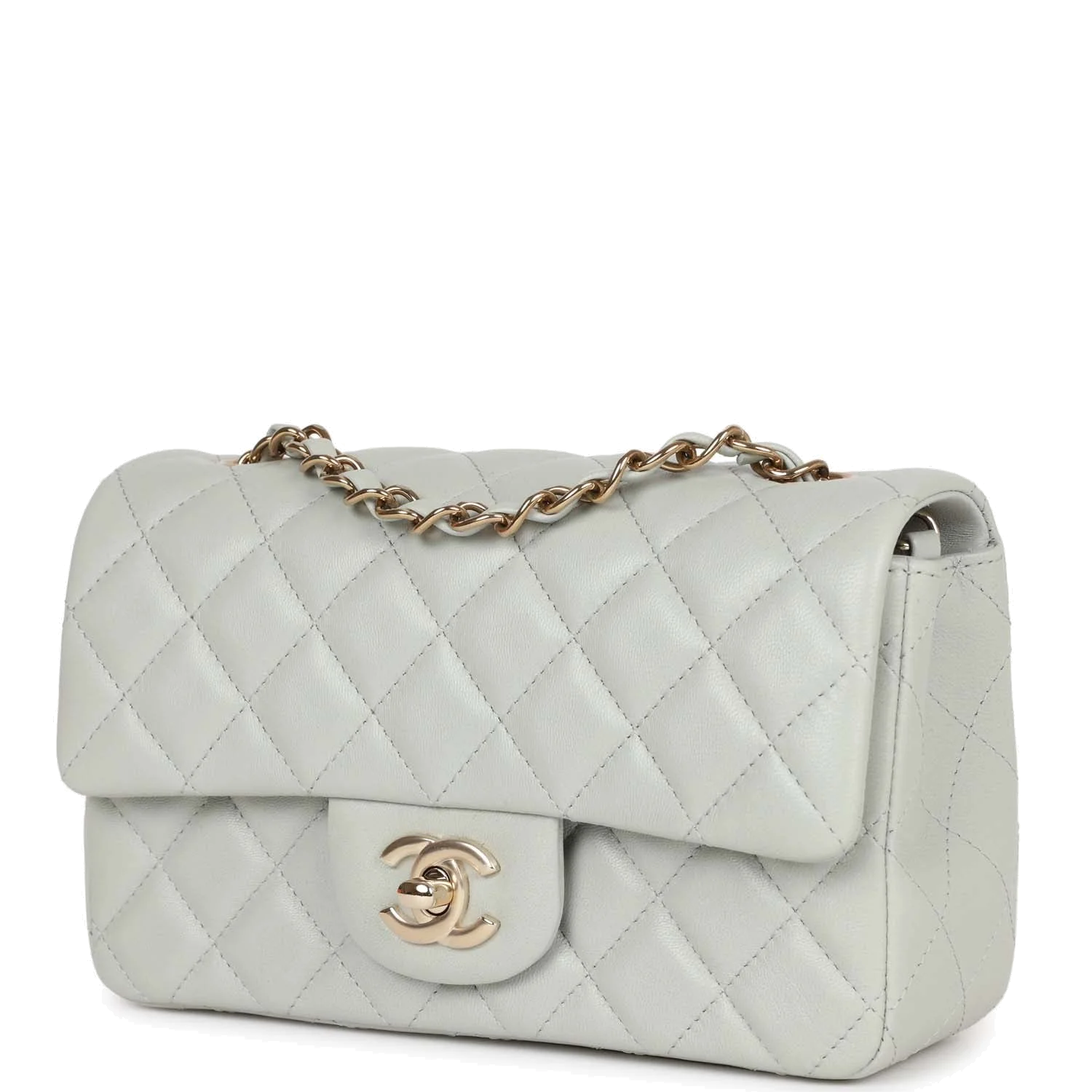 Chanel Mini Rectangular Flap Bag Light Grey Lambskin — фото 6