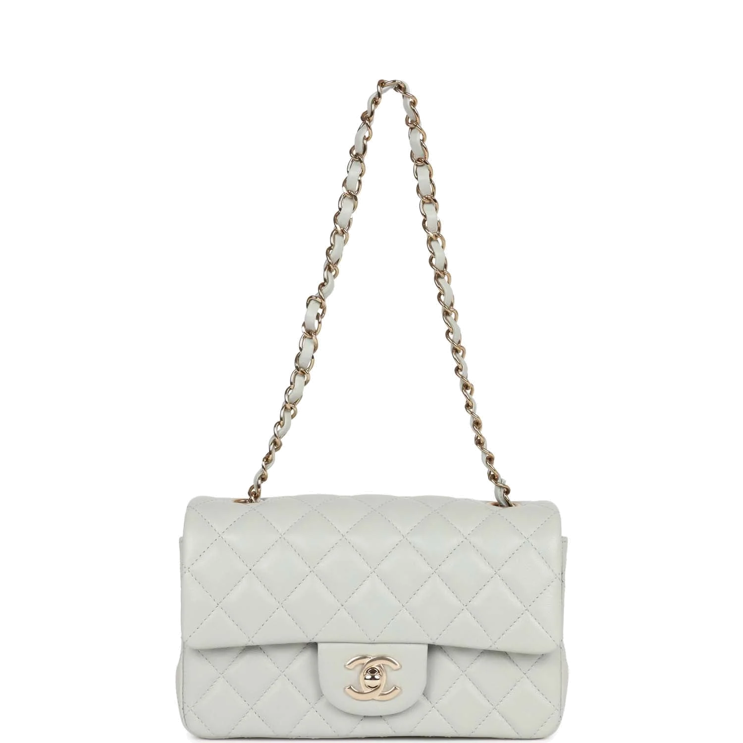 Chanel Mini Rectangular Flap Bag Light Grey Lambskin — фото 8