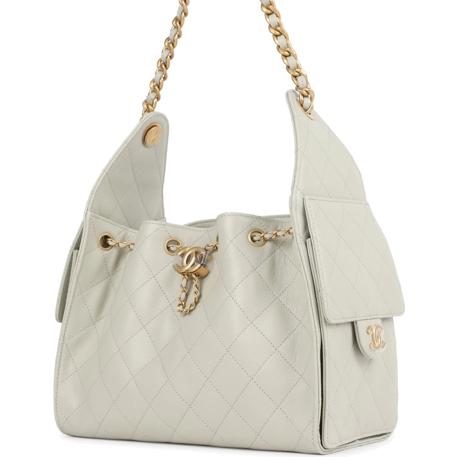 Chanel Small 25 Hobo Bag Light Grey Caviar — фото 6