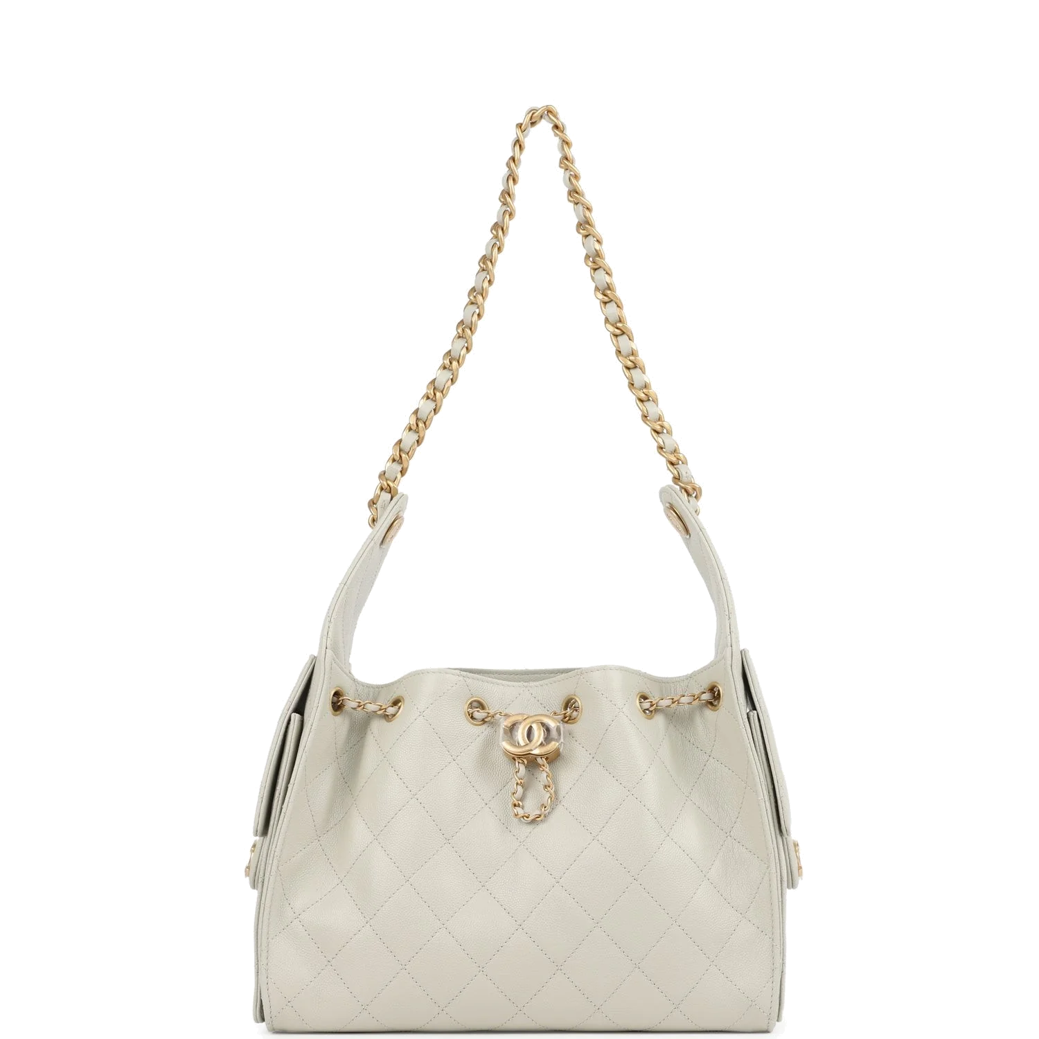 Chanel Small 25 Hobo Bag Light Grey Caviar — фото 8