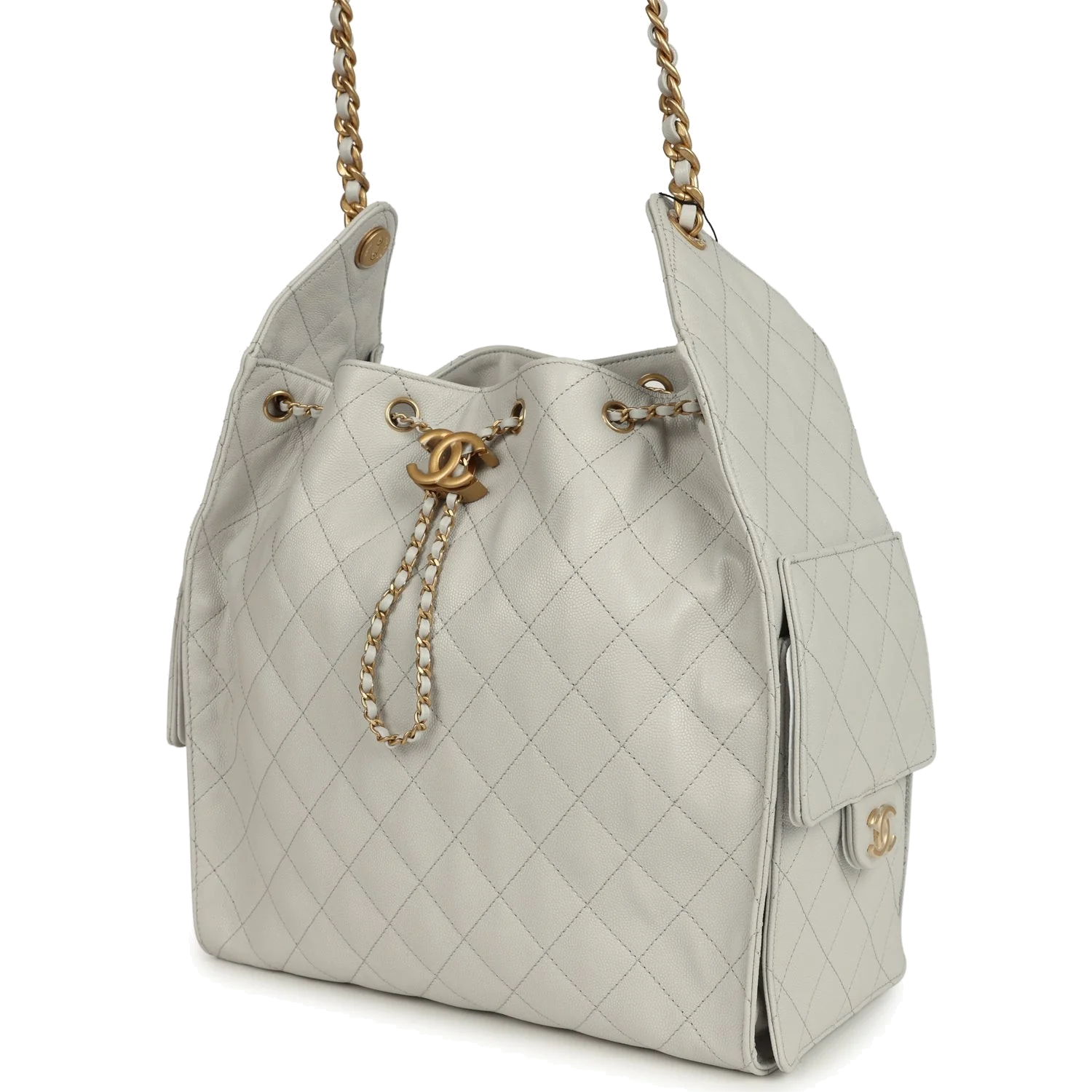 Chanel Medium 25 Hobo Bag Light Grey Caviar — фото 4
