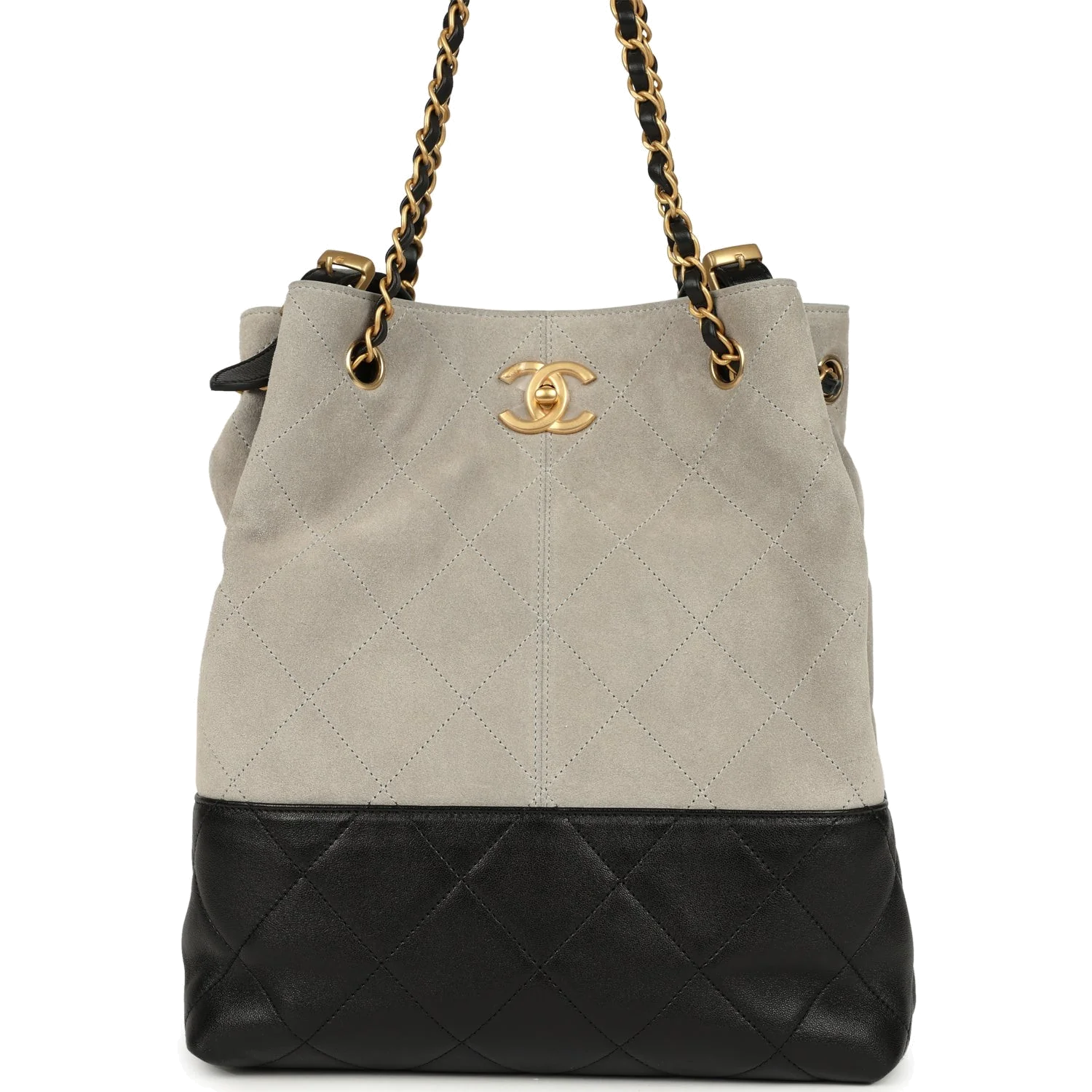 Chanel Coco Shopping Bag Dark Grey Suede and Black Shiny Lambskin