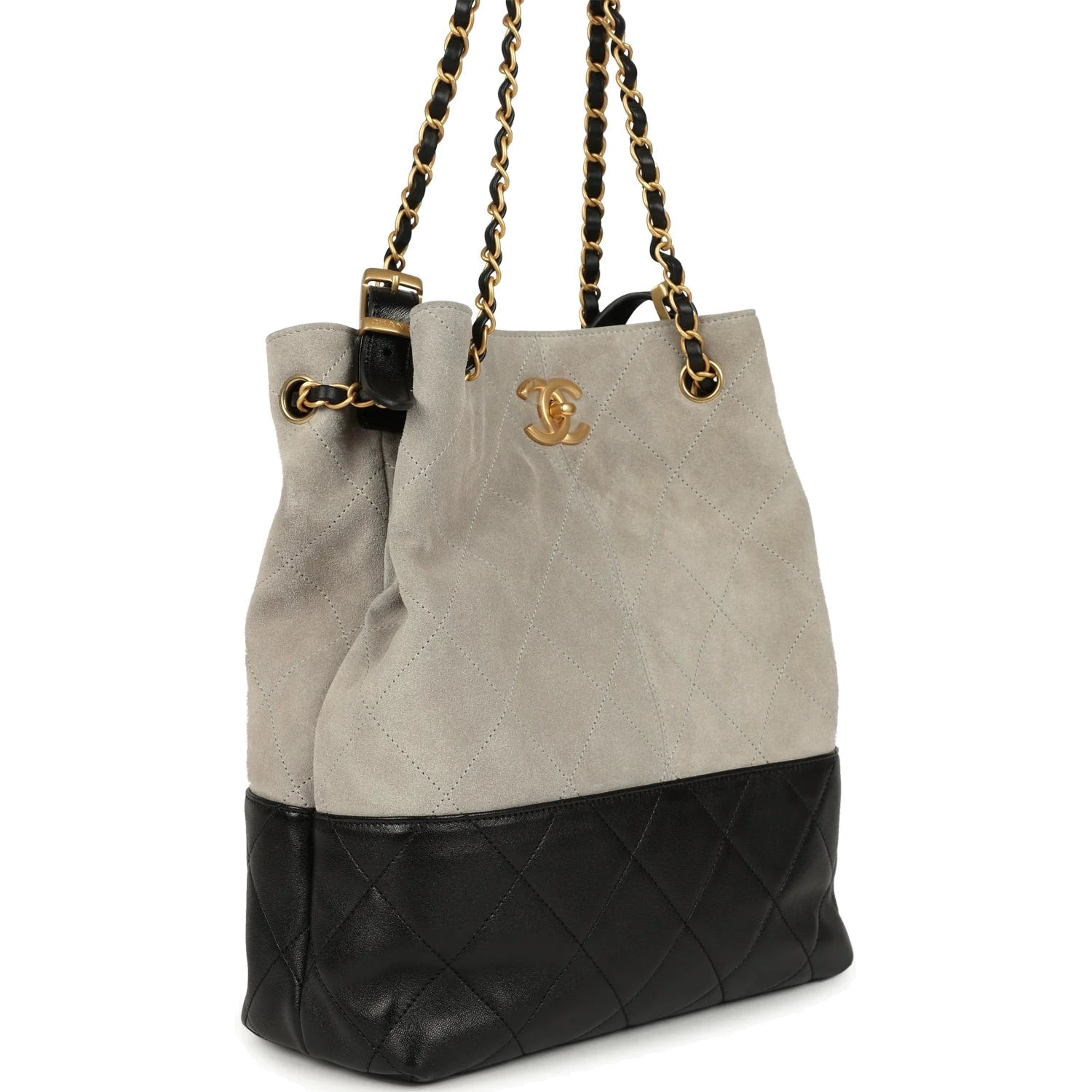 Chanel Coco Shopping Bag Dark Grey Suede and Black Shiny Lambskin — фото 3