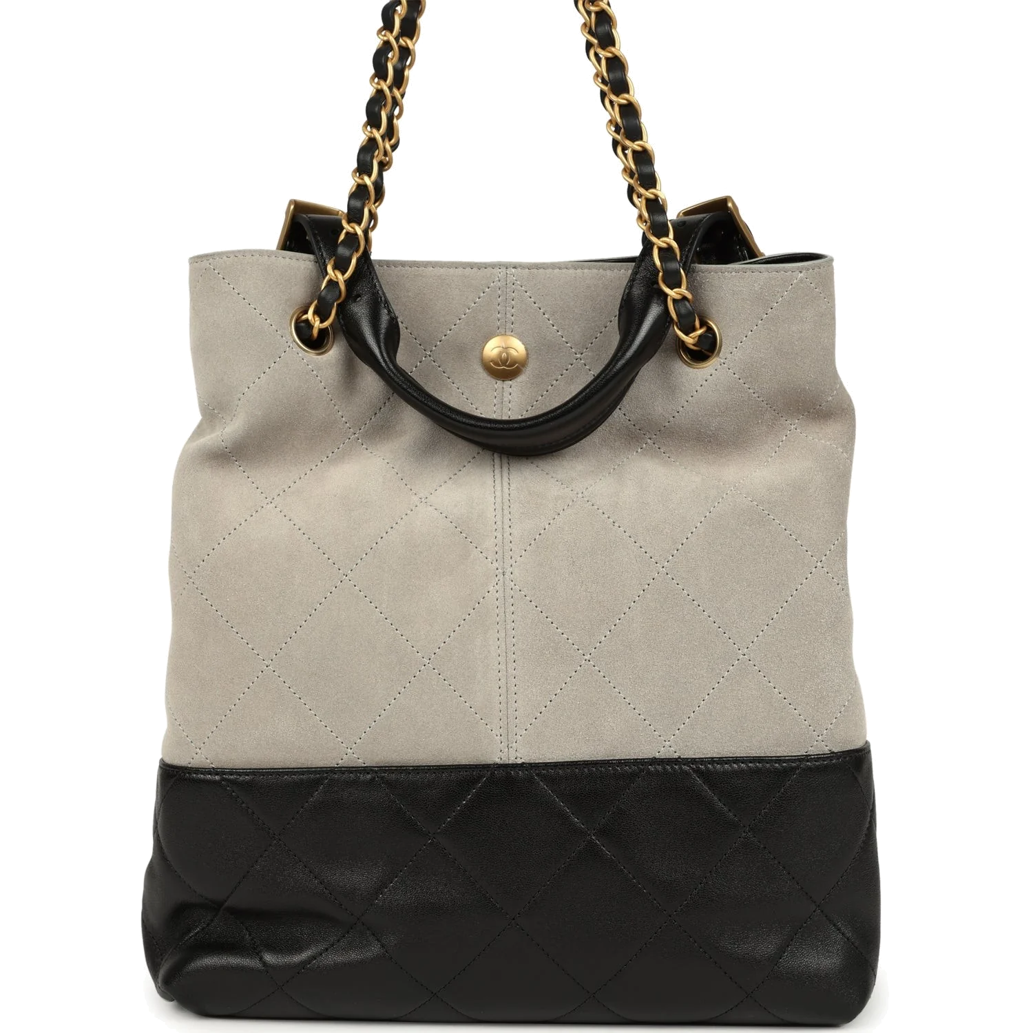 Chanel Coco Shopping Bag Dark Grey Suede and Black Shiny Lambskin — фото 5