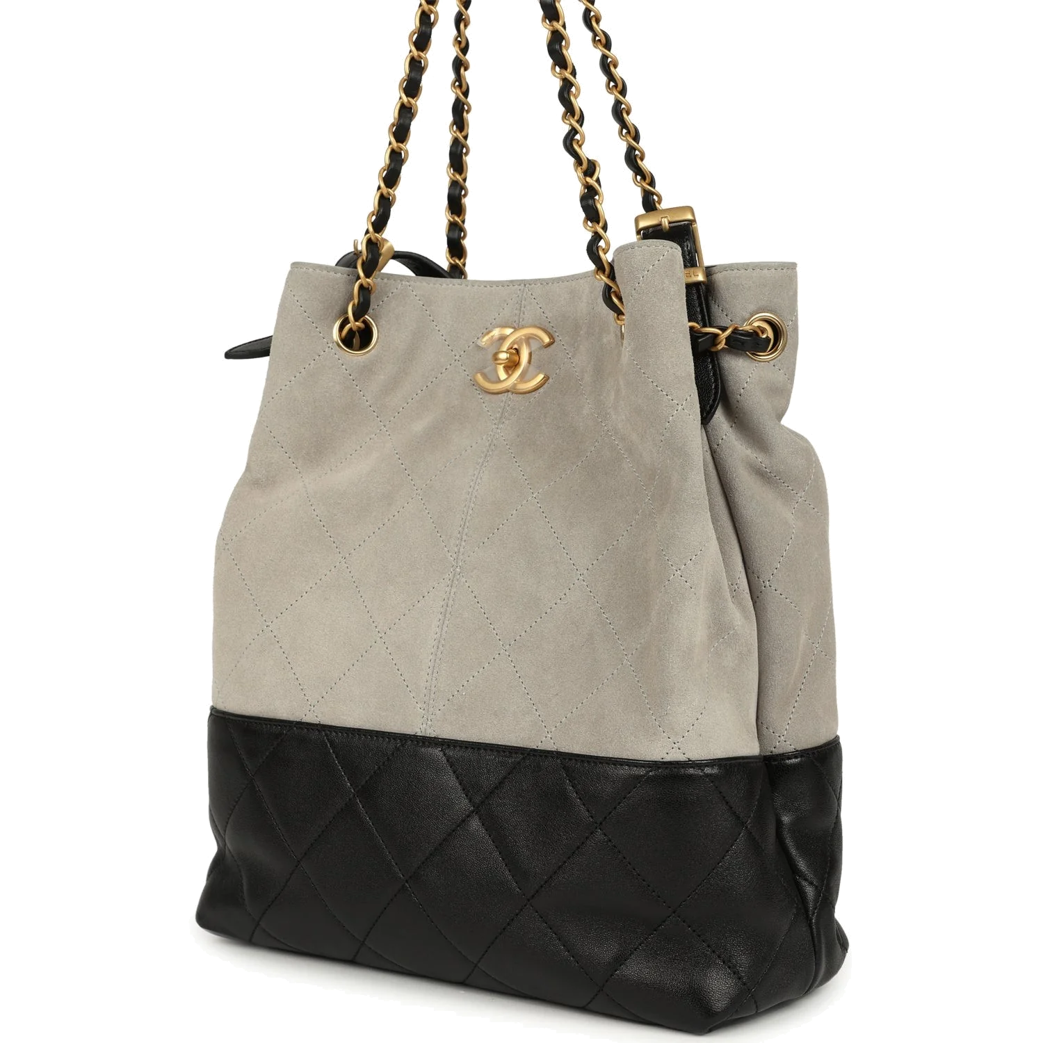 Chanel Coco Shopping Bag Dark Grey Suede and Black Shiny Lambskin — фото 6