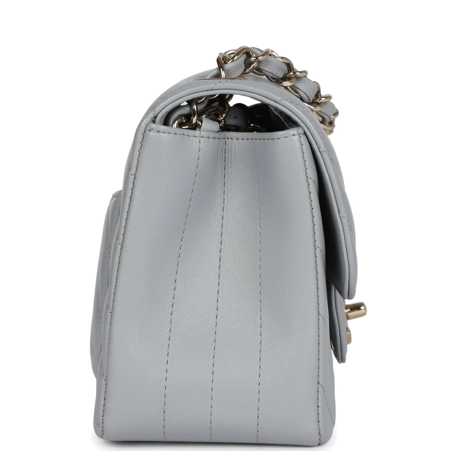 Chanel Mini Chevron Square Flap Bag Light Grey Lambskin — фото 4