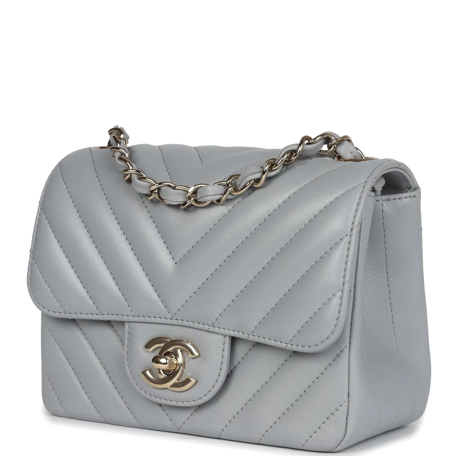Chanel Mini Chevron Square Flap Bag Light Grey Lambskin — фото 5