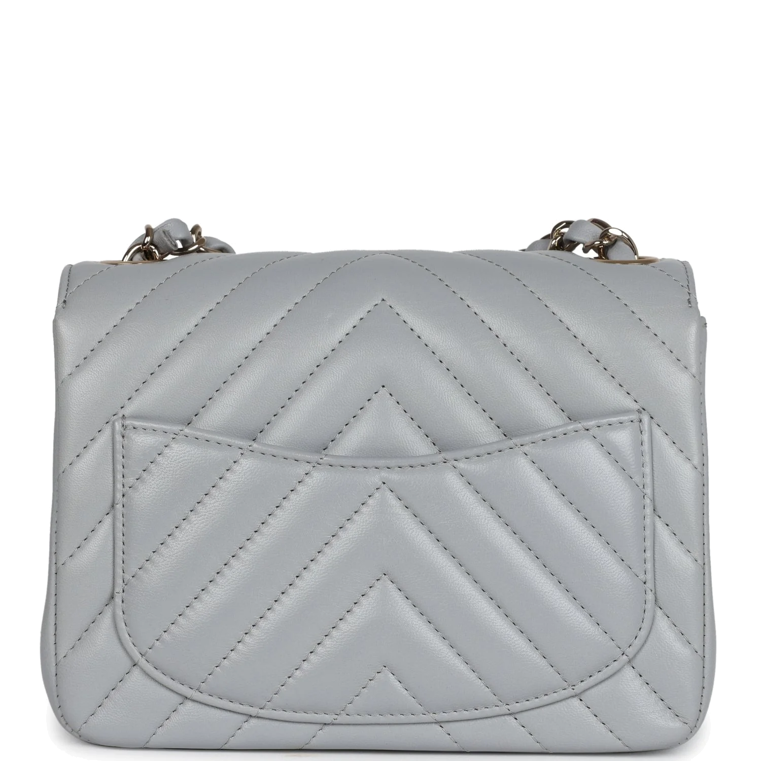 Chanel Mini Chevron Square Flap Bag Light Grey Lambskin — фото 6