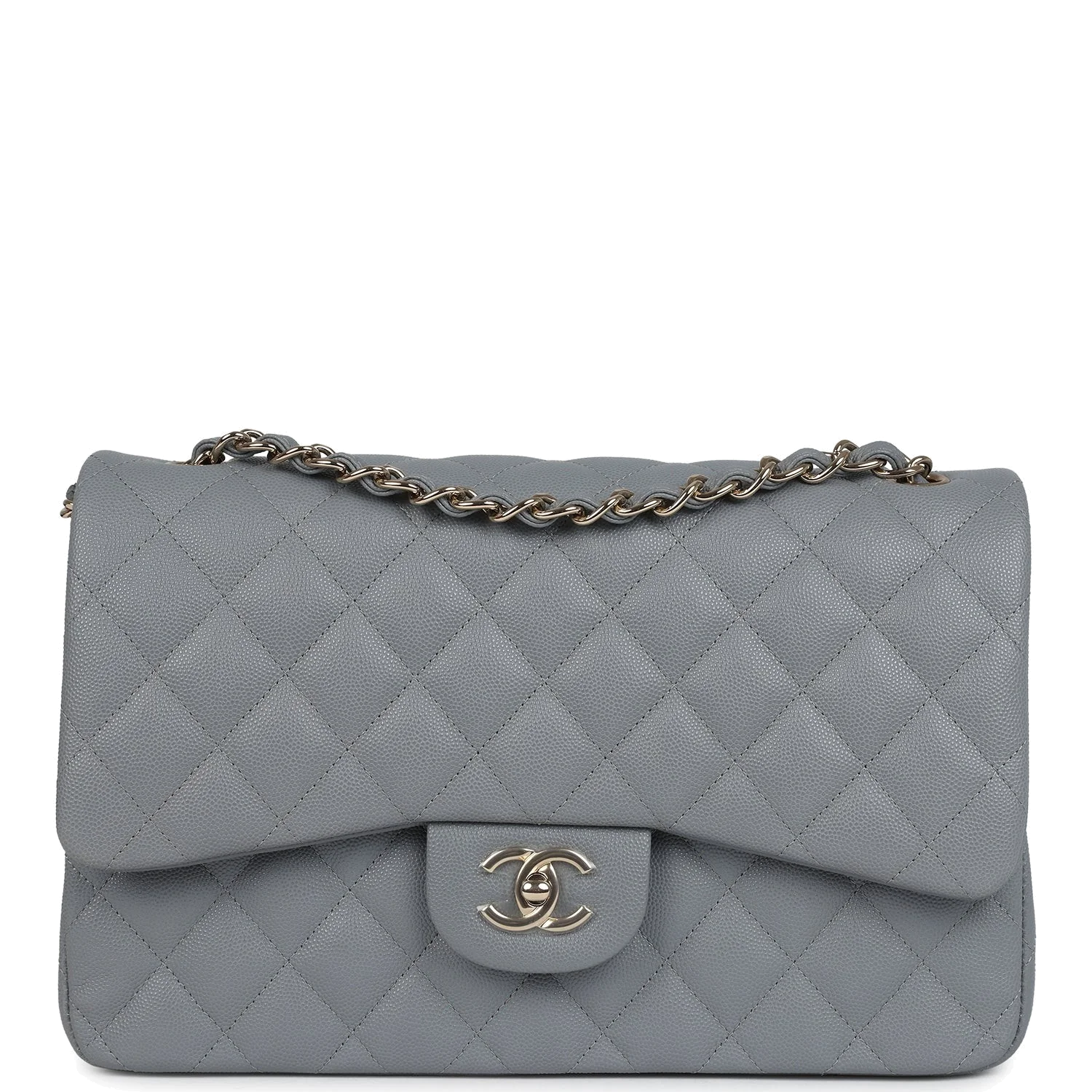 Chanel Jumbo Classic Double Flap Bag Light Grey Shiny Caviar — фото 2