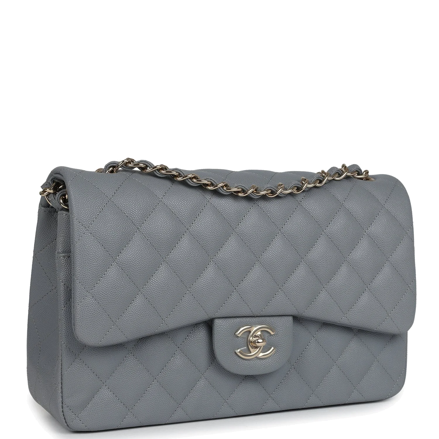 Chanel Jumbo Classic Double Flap Bag Light Grey Shiny Caviar — фото 3