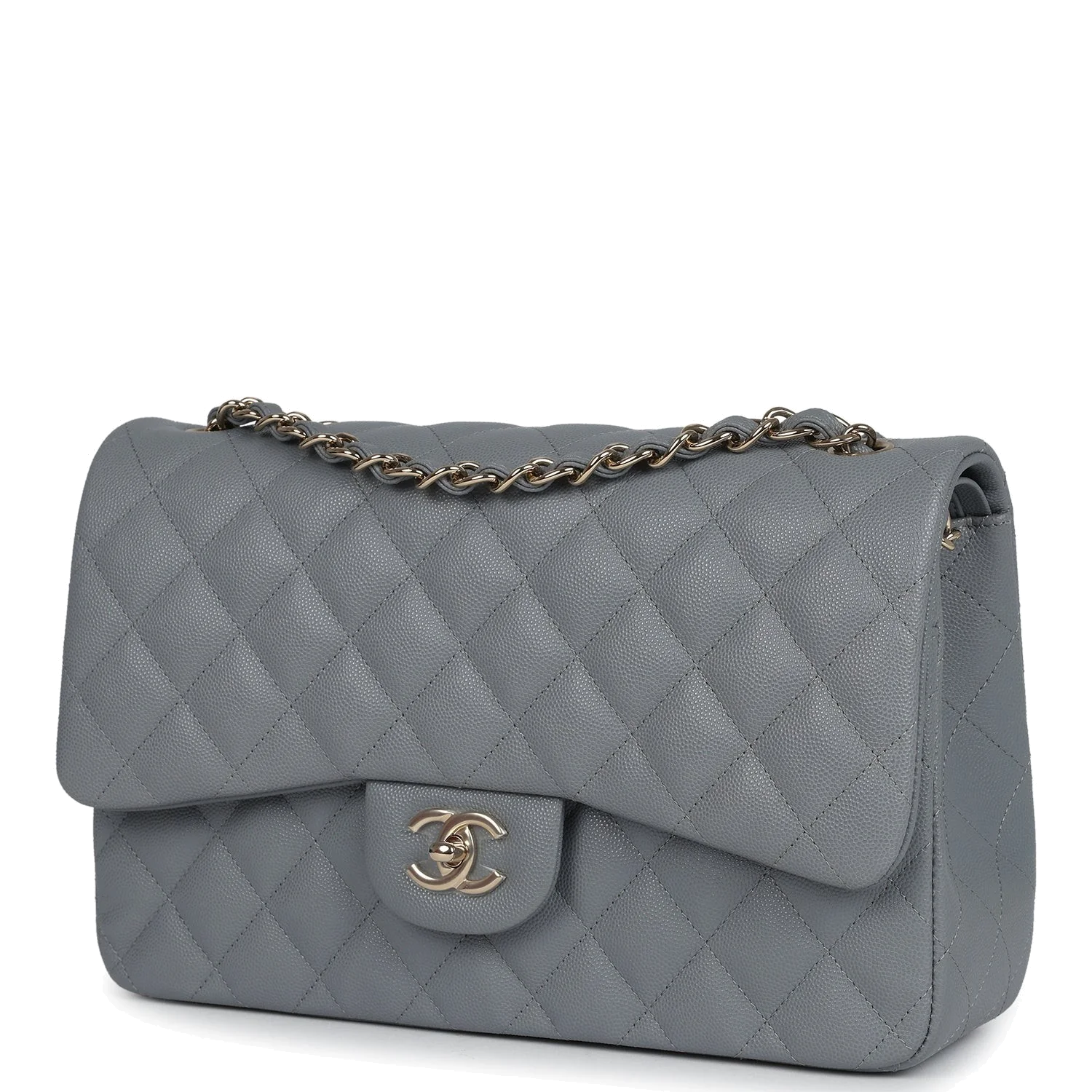Chanel Jumbo Classic Double Flap Bag Light Grey Shiny Caviar — фото 6