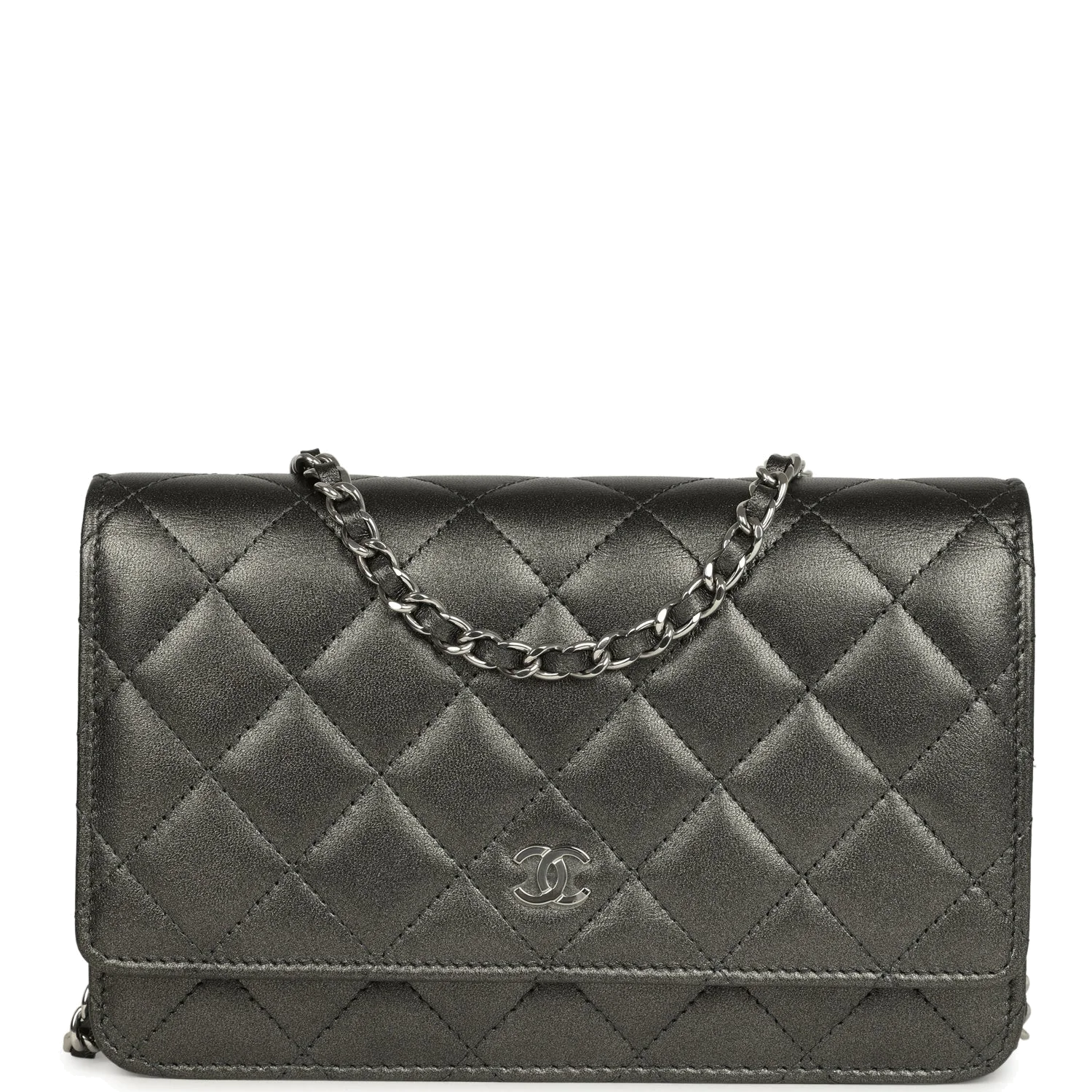 Chanel Wallet On Chain WOC Metallic Grey Lambskin — фото 2