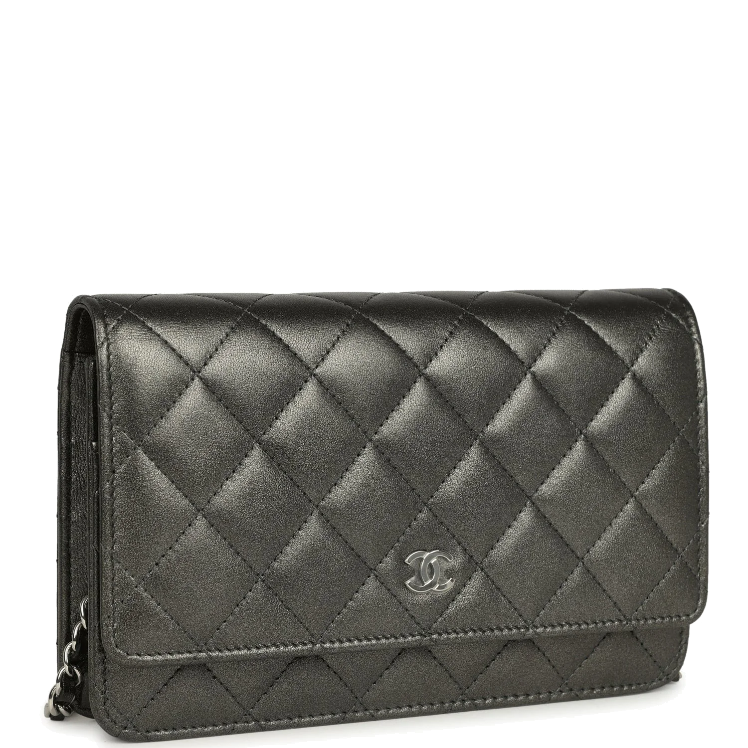 Chanel Wallet On Chain WOC Metallic Grey Lambskin — фото 3