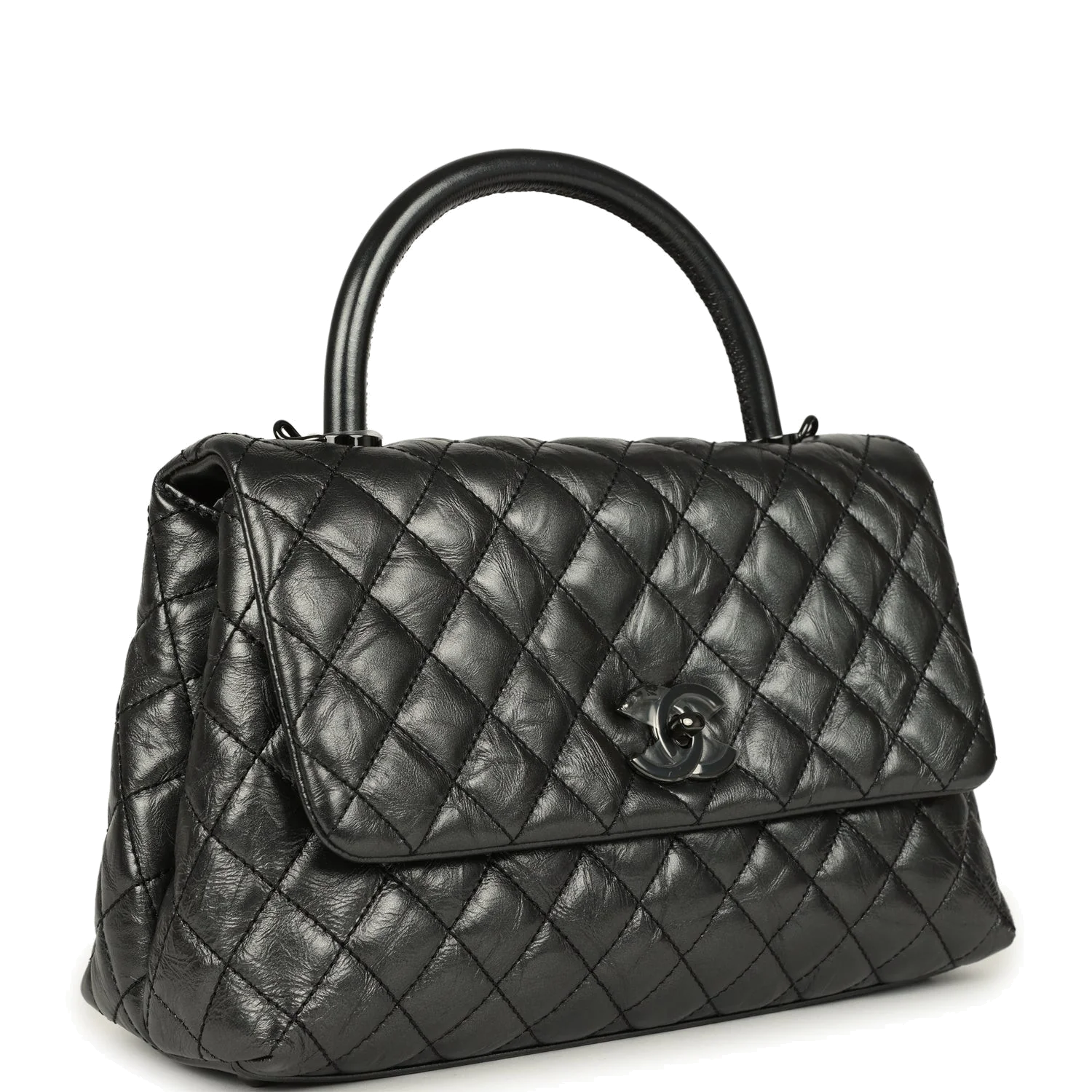 Chanel Small Coco Top Handle Flap Bag Dark Grey Crumpled Calfskin — фото 3