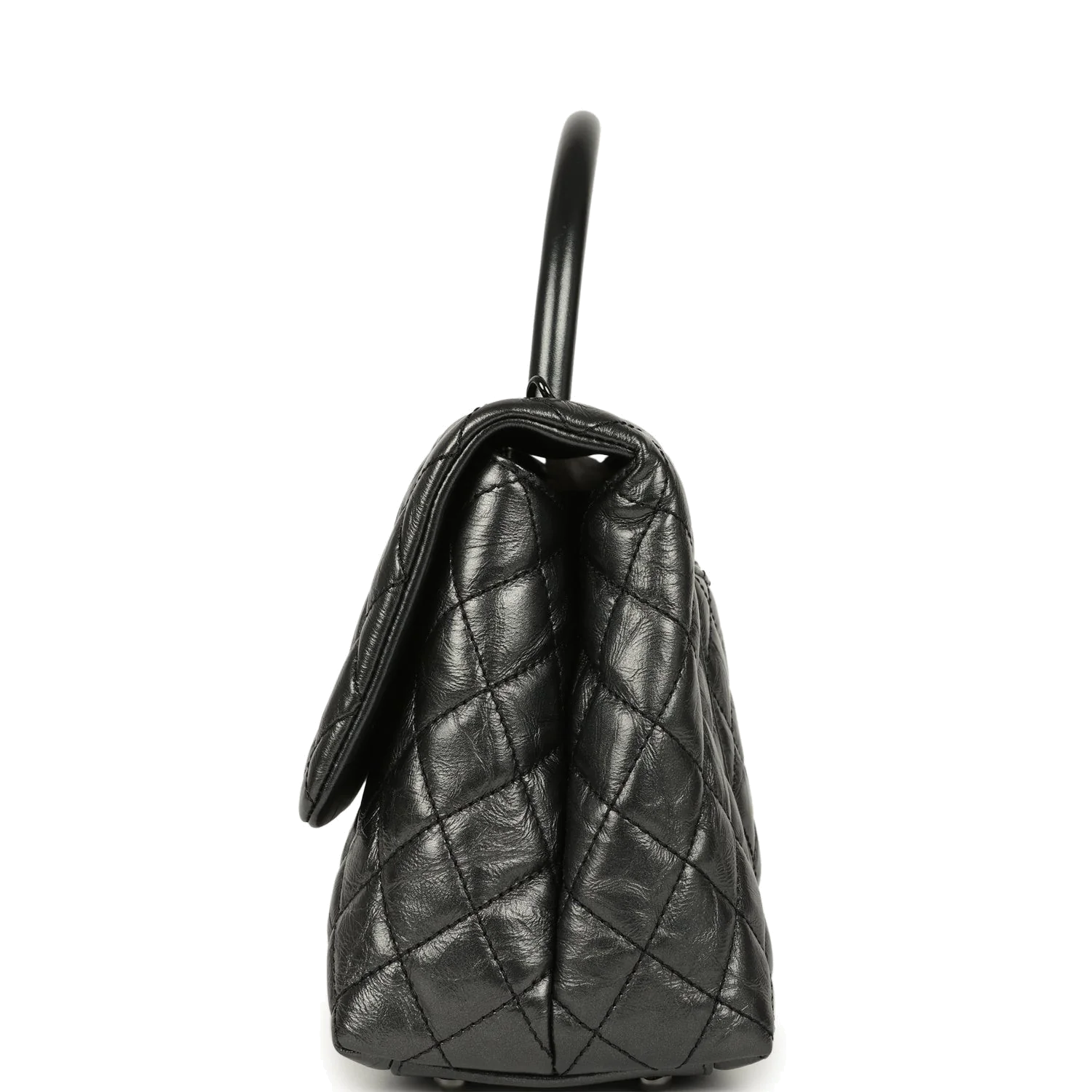 Chanel Small Coco Top Handle Flap Bag Dark Grey Crumpled Calfskin — фото 4
