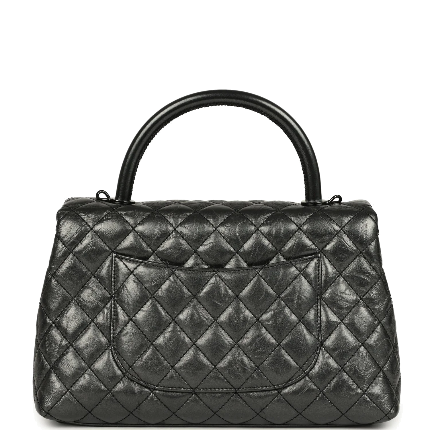 Chanel Small Coco Top Handle Flap Bag Dark Grey Crumpled Calfskin — фото 5
