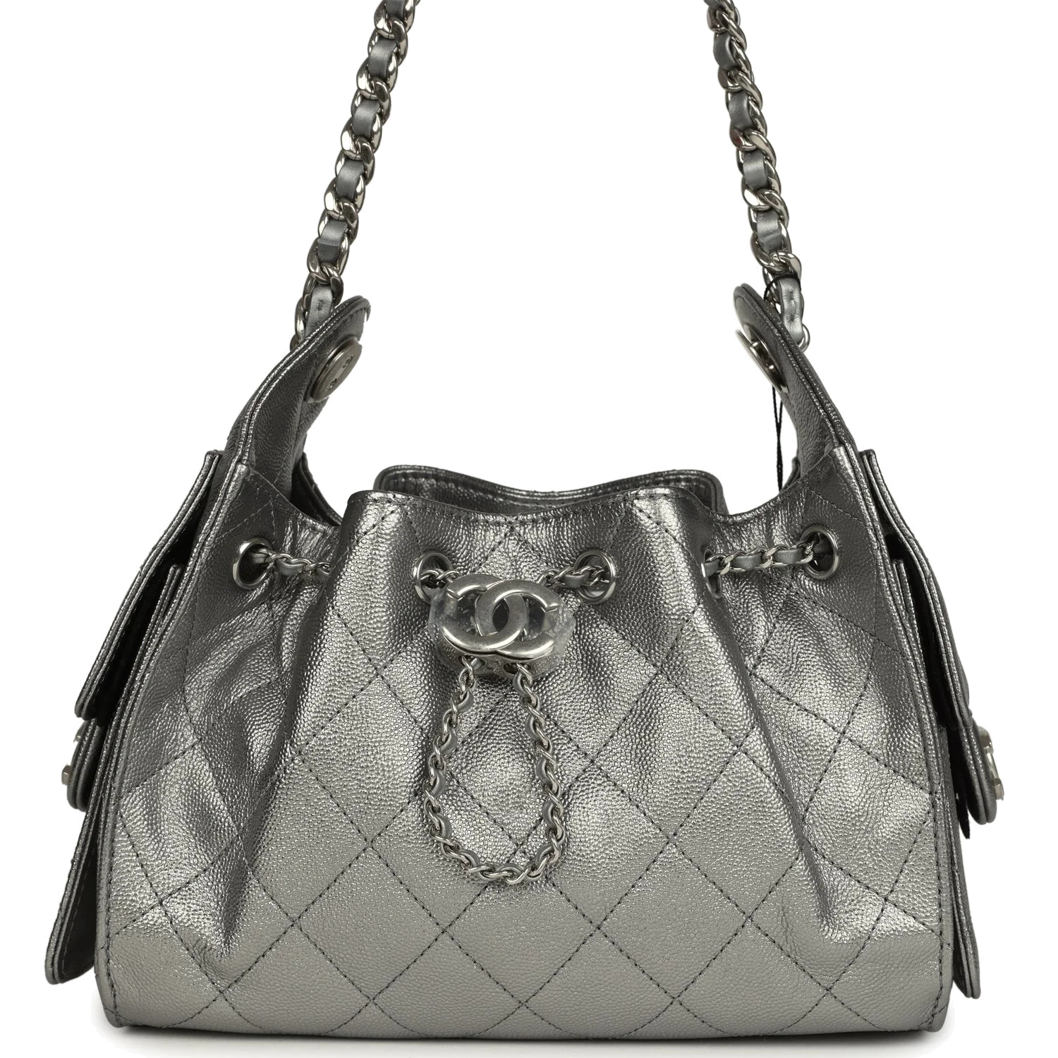 Chanel Mini 25 Hobo Bag Anthracite Metallic Caviar