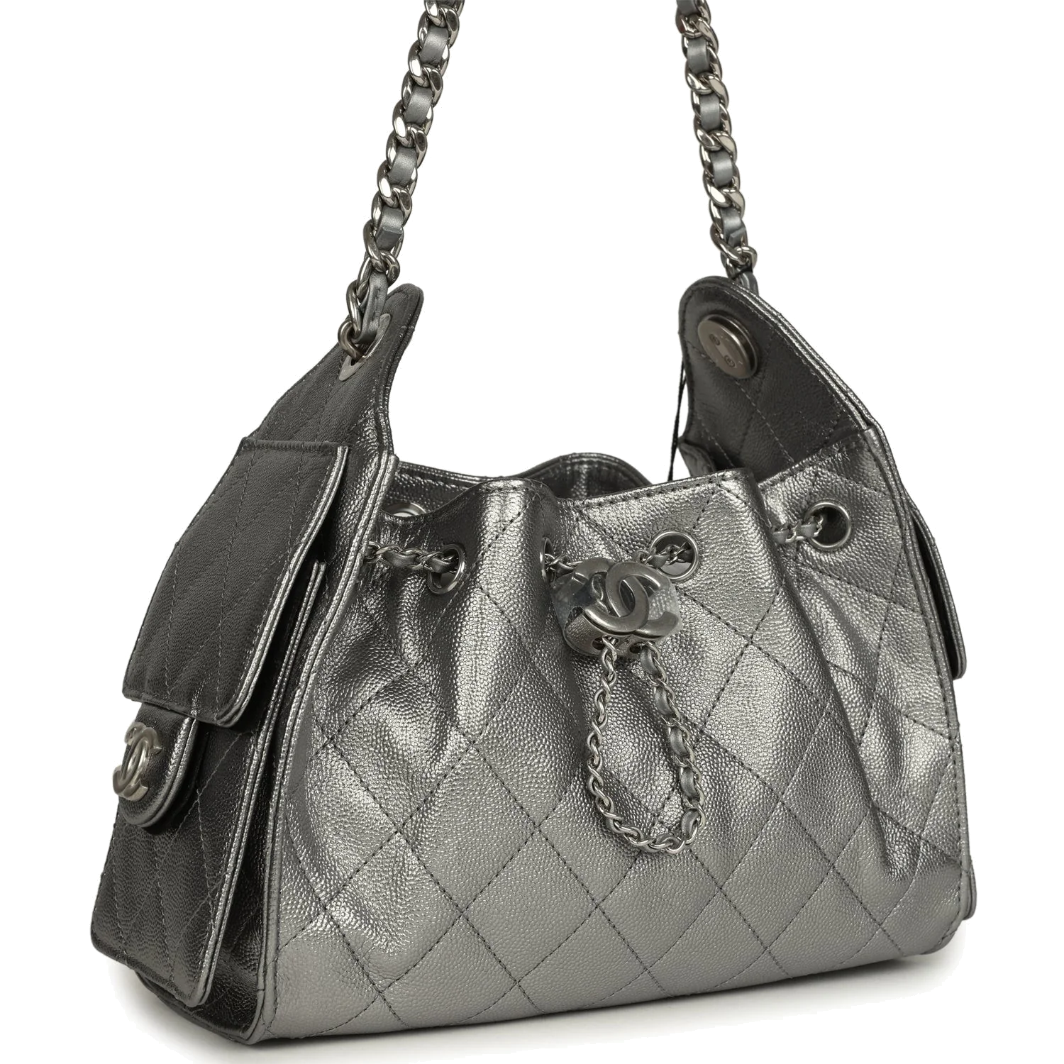 Chanel Mini 25 Hobo Bag Anthracite Metallic Caviar — фото 3