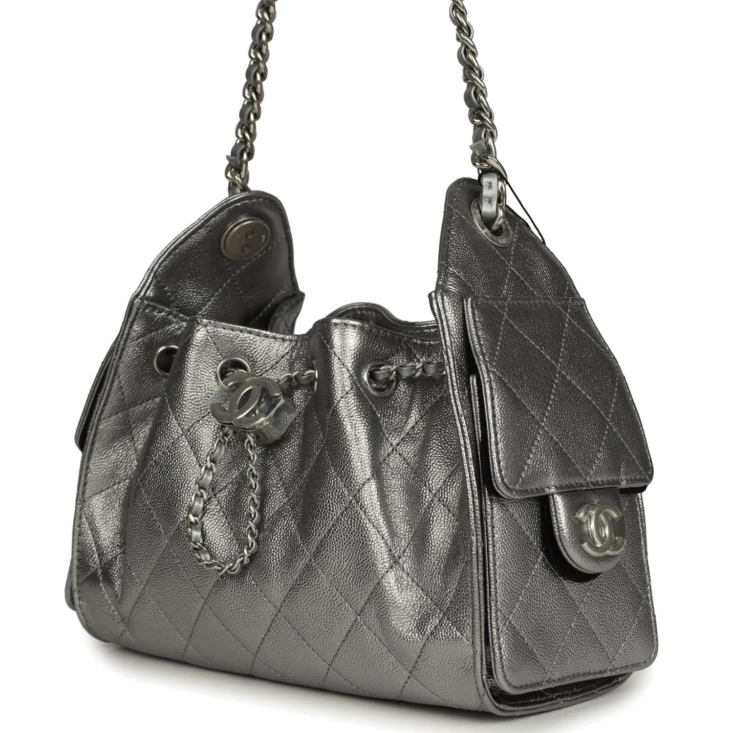 Chanel Mini 25 Hobo Bag Anthracite Metallic Caviar — фото 6