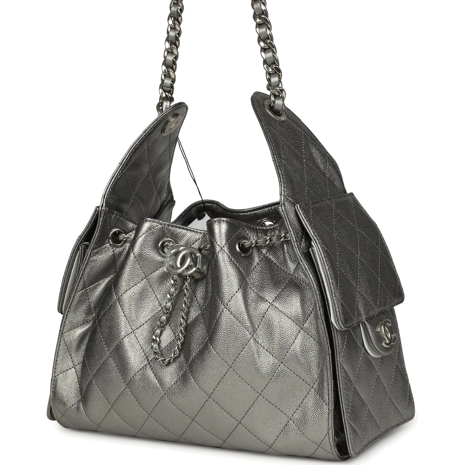Chanel Small 25 Hobo Bag Metallic Anthracite Caviar — фото 4
