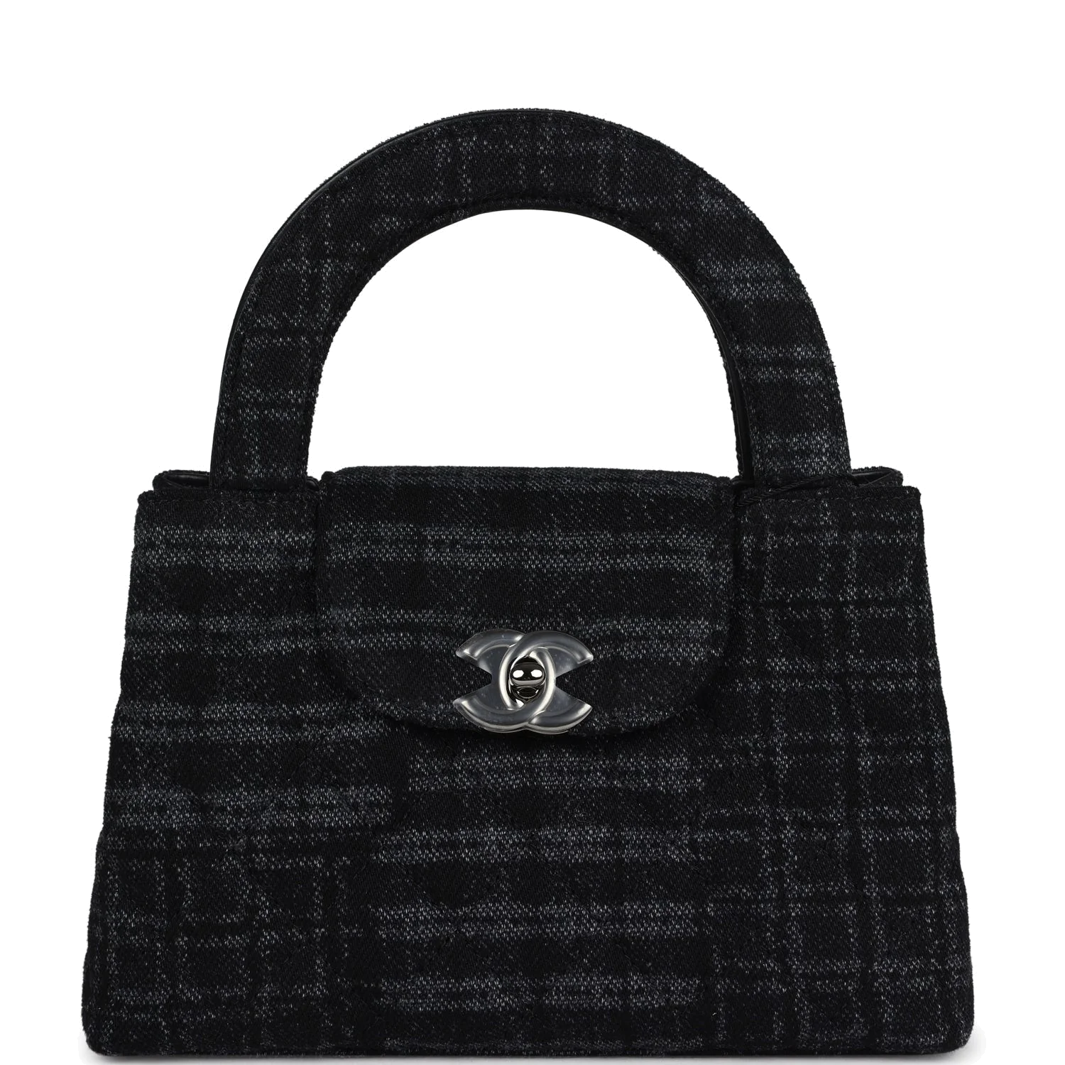 Chanel Small Kelly Shopper Dark Grey and Black Plaid Canvas