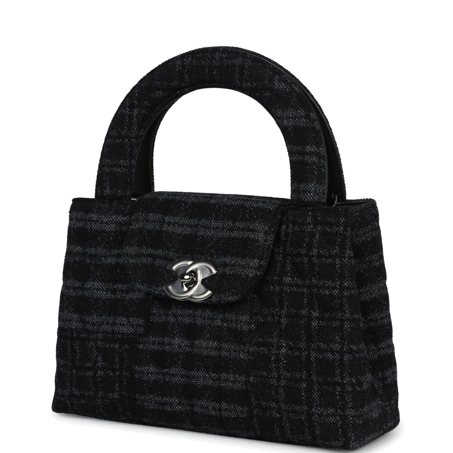 Chanel Small Kelly Shopper Dark Grey and Black Plaid Canvas — фото 6