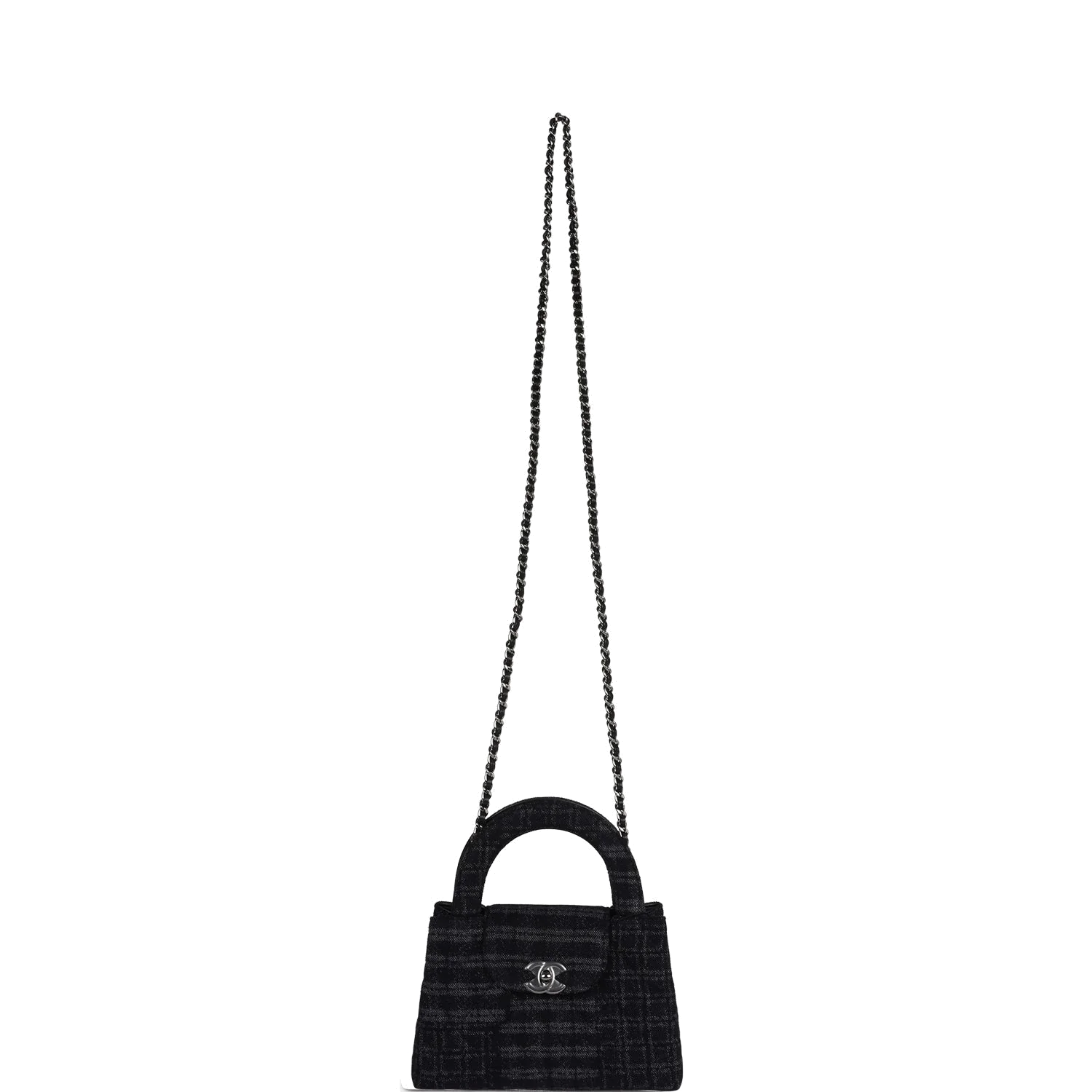 Chanel Small Kelly Shopper Dark Grey and Black Plaid Canvas — фото 8