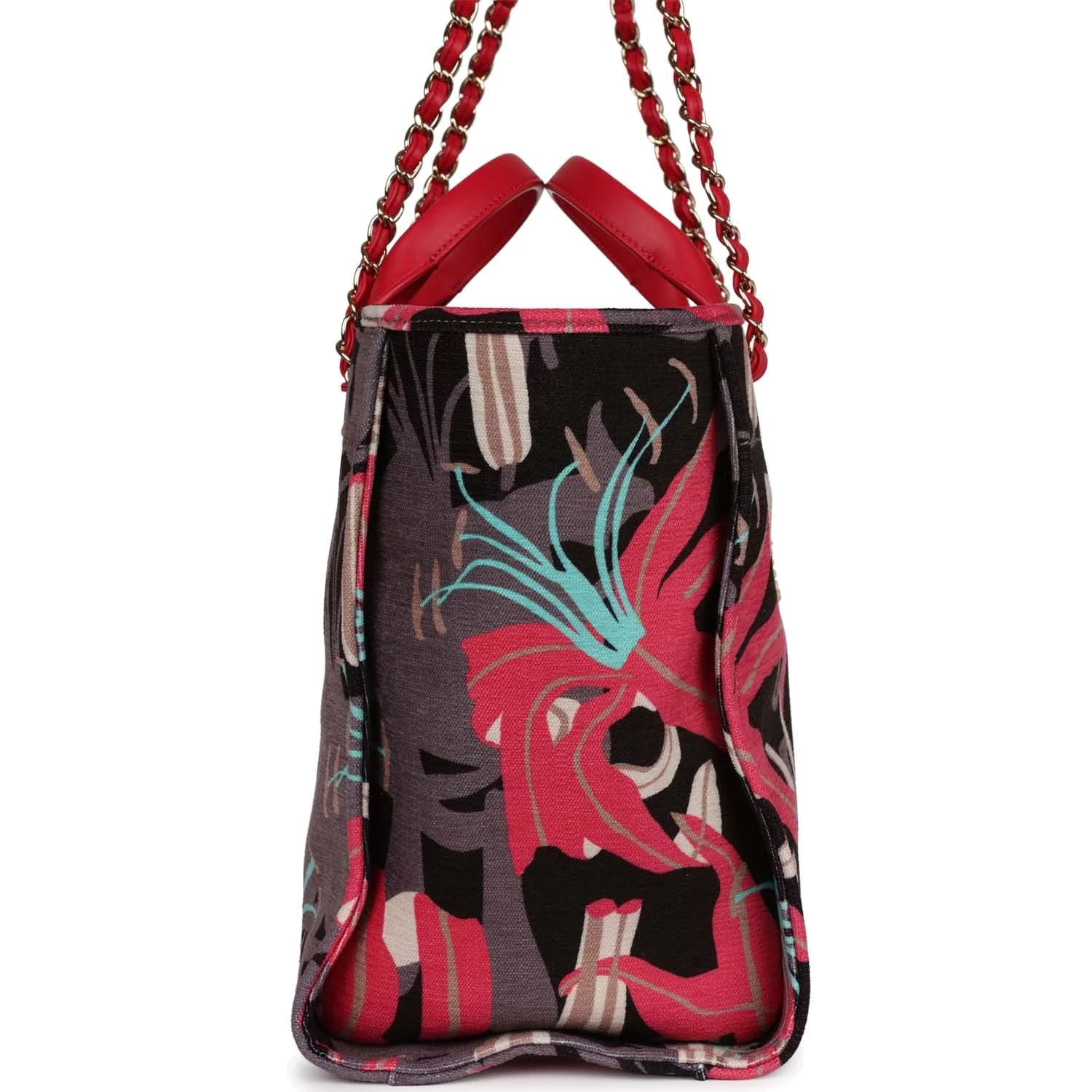 Chanel Medium Deauville Shopping Tote Grey and Pink Tropical Floral Velvet — фото 5