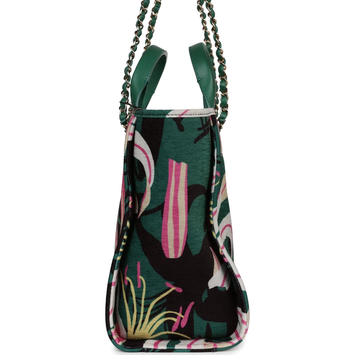 Chanel Small Deauville Shopping Tote Green and Pink Tropical Floral Velvet — фото 5