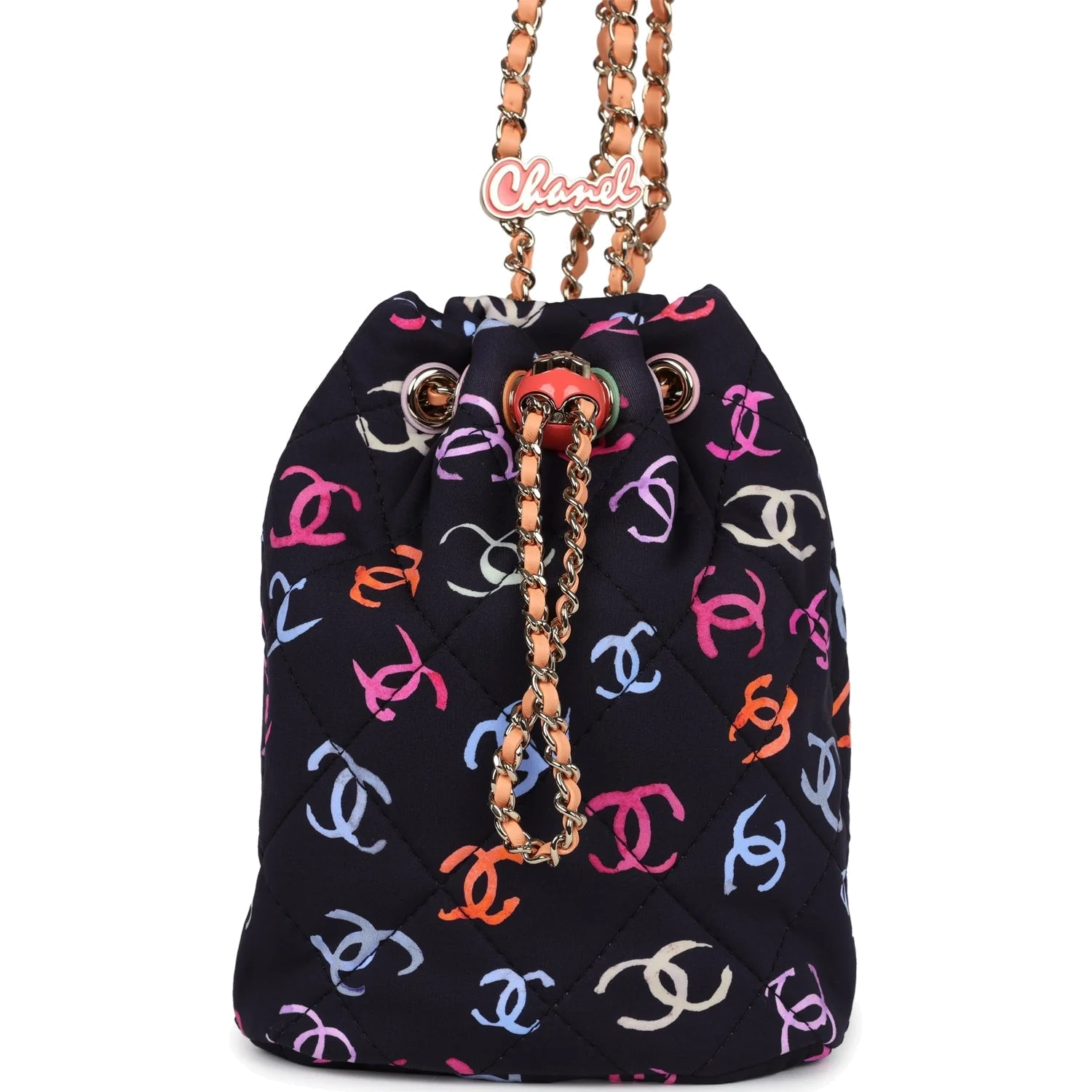 Chanel Medium CC Drawstring Backpack Multicolored Printed Fabric