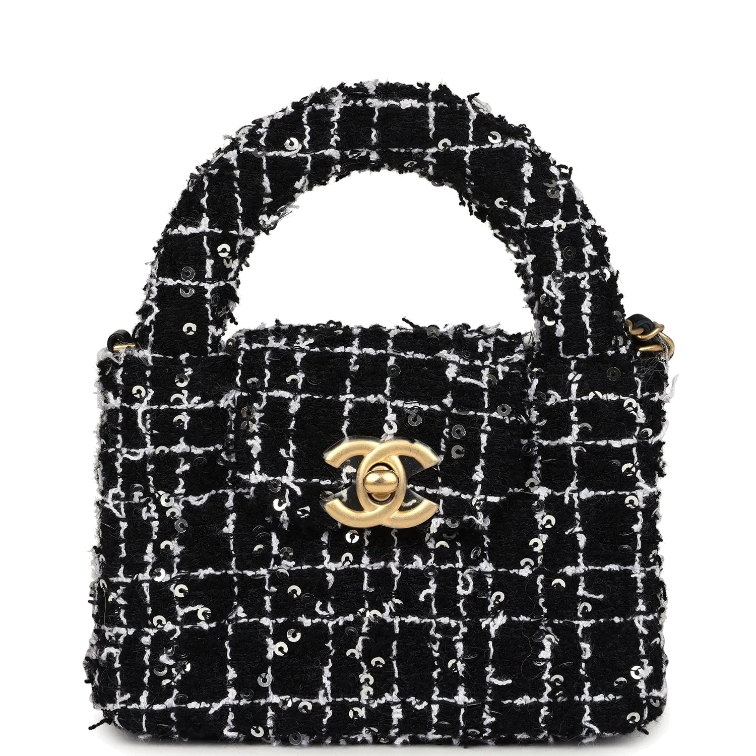 Chanel Nano Kelly Shopper Black, White & Silver Sequin Tweed