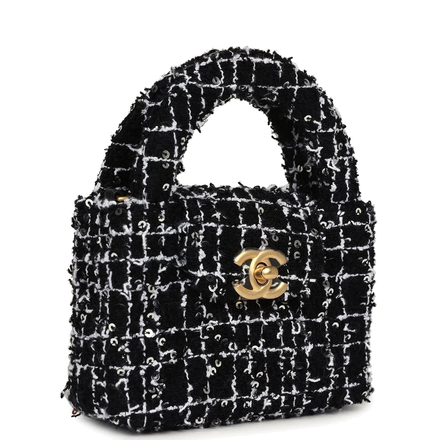 Chanel Nano Kelly Shopper Black, White & Silver Sequin Tweed — фото 3