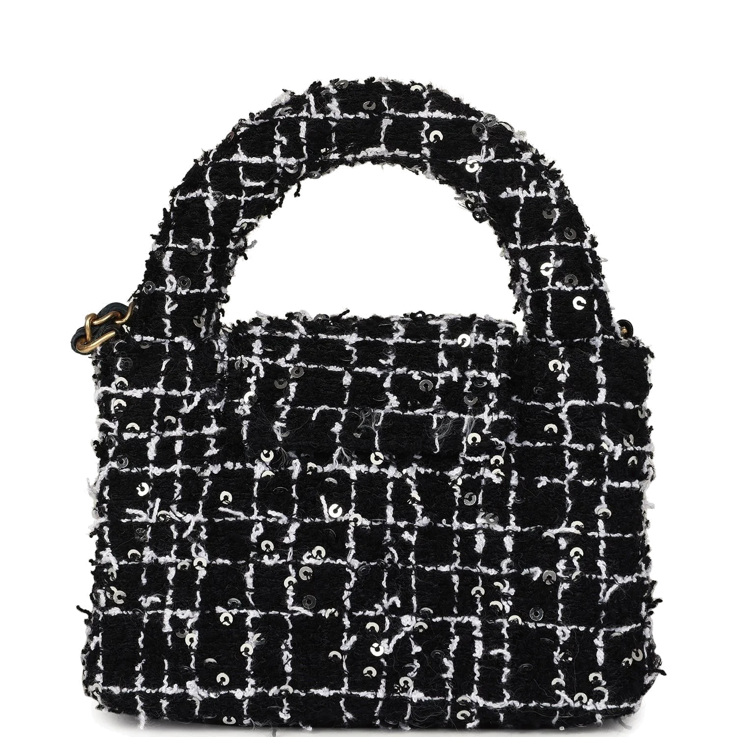 Chanel Nano Kelly Shopper Black, White & Silver Sequin Tweed — фото 5