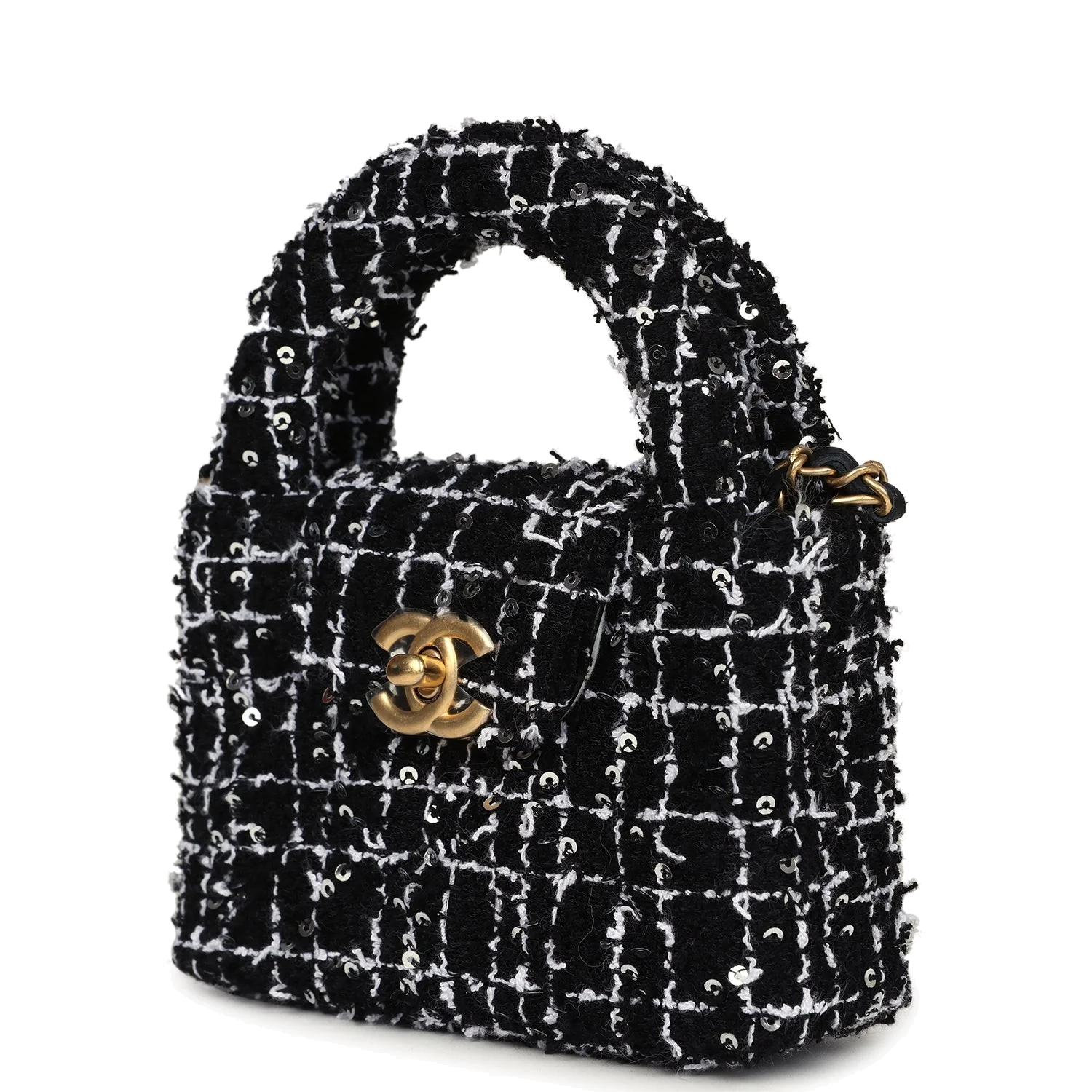 Chanel Nano Kelly Shopper Black, White & Silver Sequin Tweed — фото 6