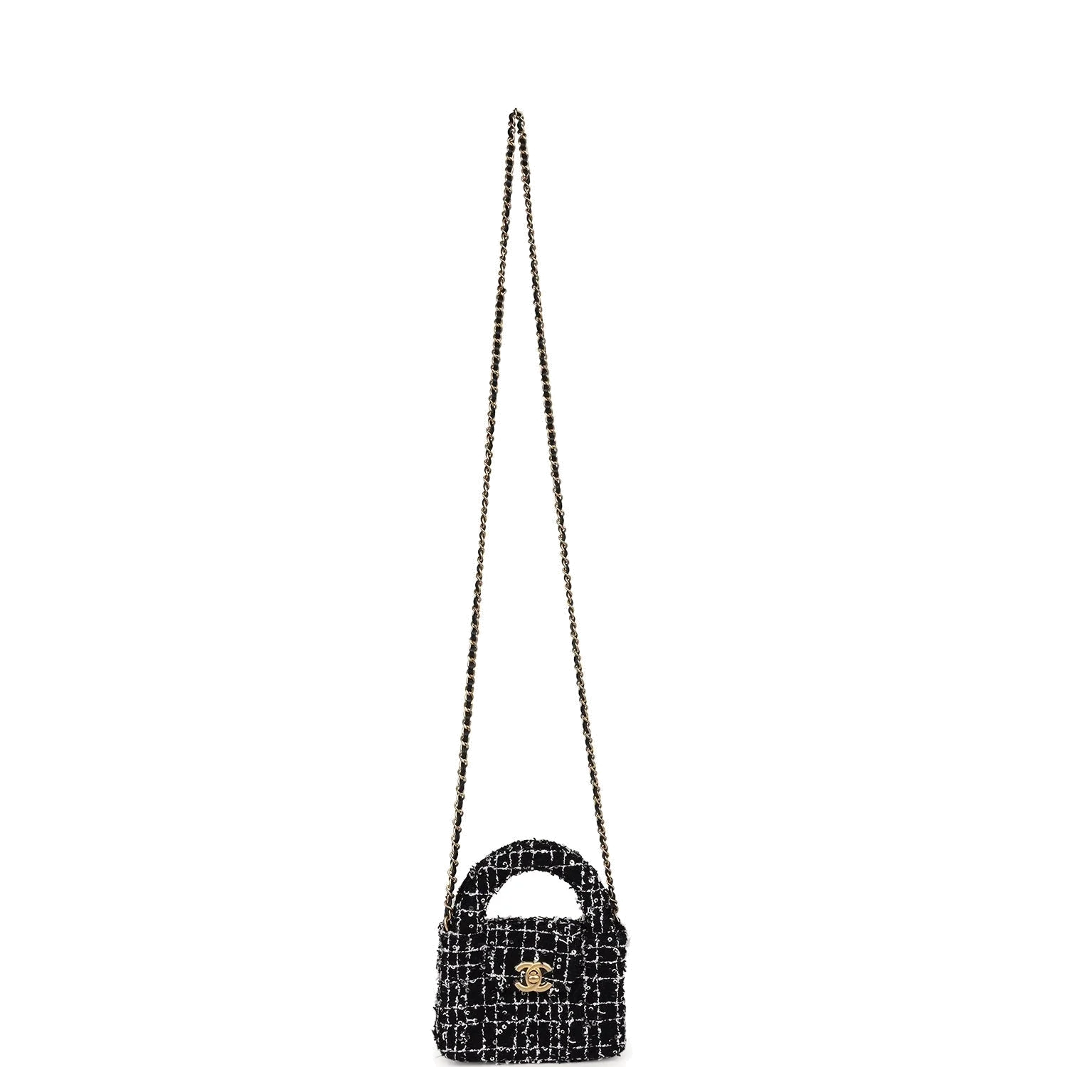 Chanel Nano Kelly Shopper Black, White & Silver Sequin Tweed — фото 8