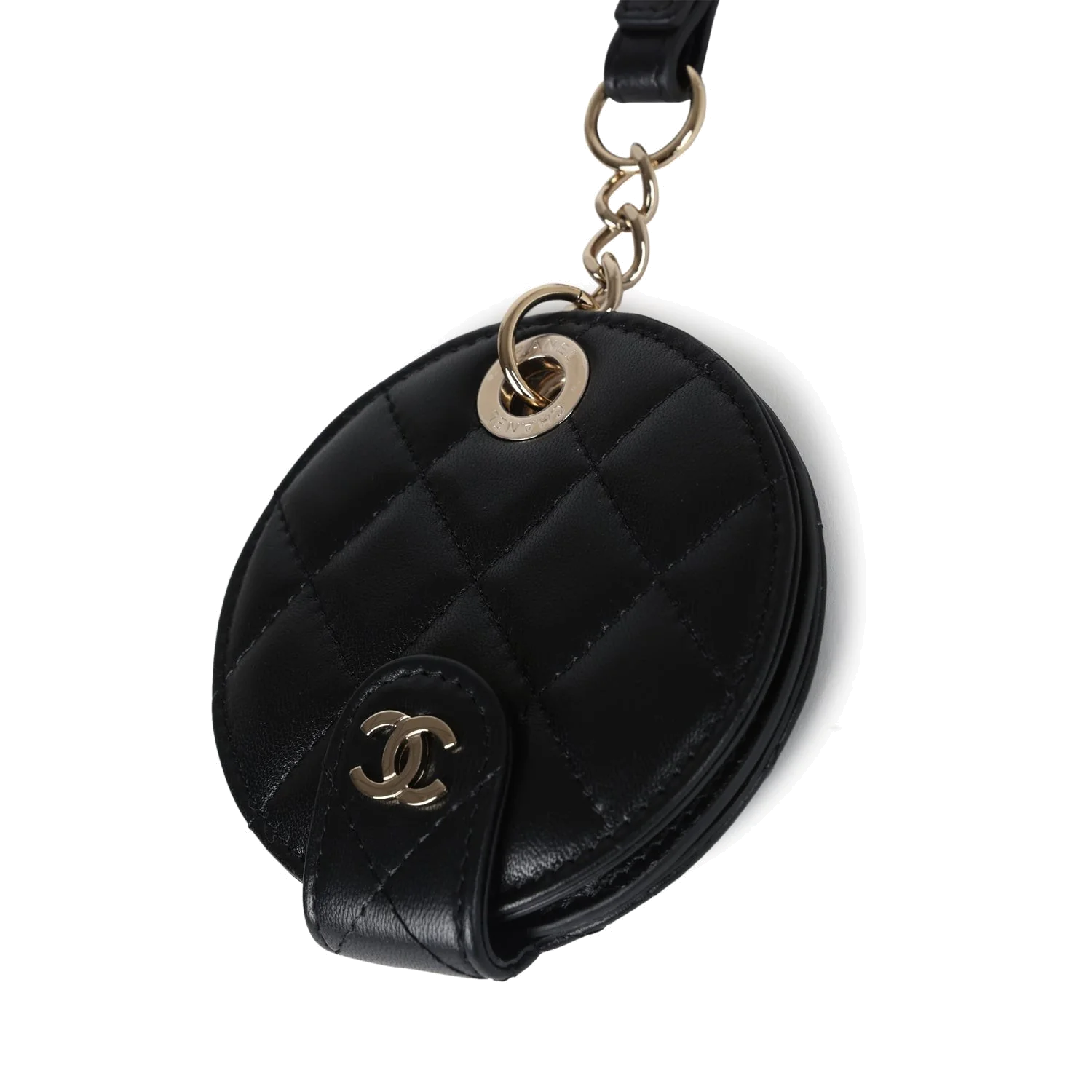 Chanel Round Luggage Tag Black Lambskin — фото 3