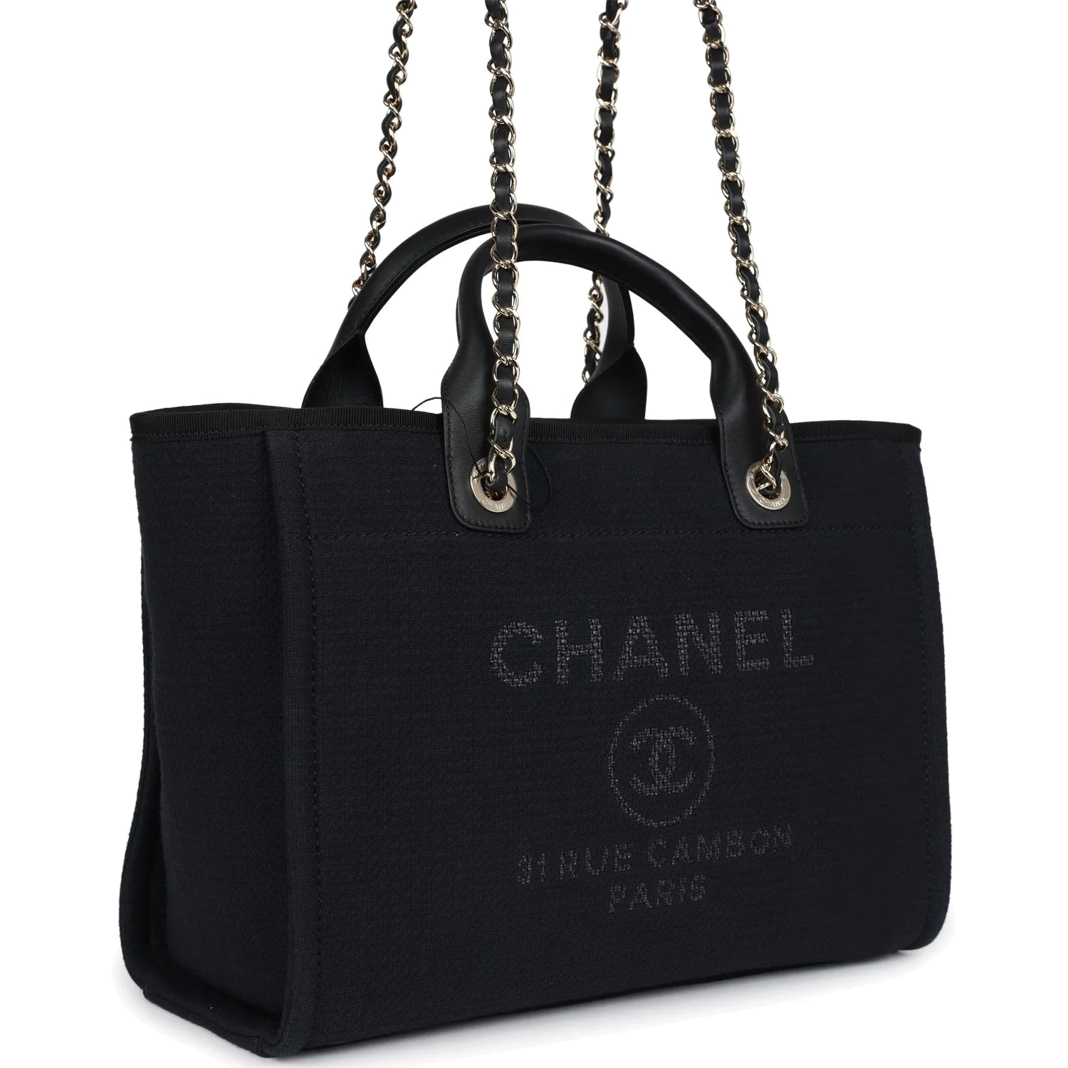 Chanel Small Deauville Shopping Tote Black Canvas — фото 4