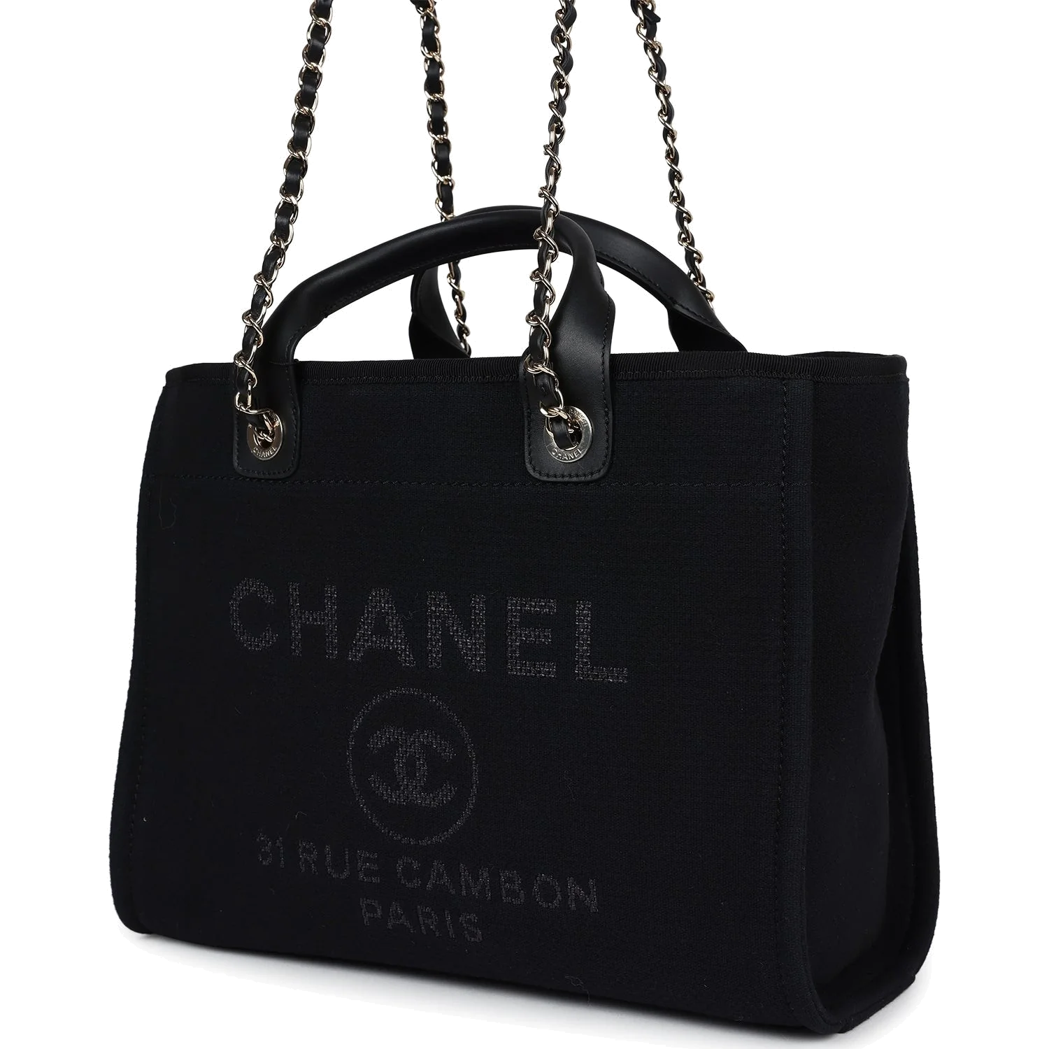 Chanel Small Deauville Shopping Tote Black Canvas — фото 7