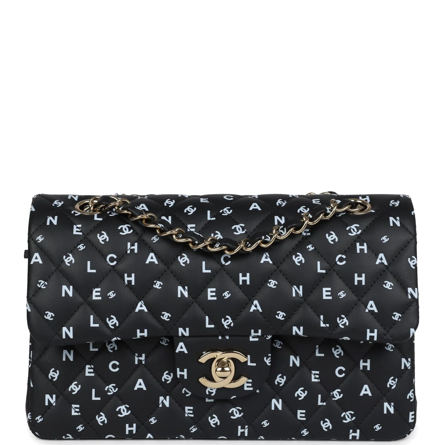 Chanel Small Classic Double Logo Printed Flap Bag Black and White Calfskin — фото 2